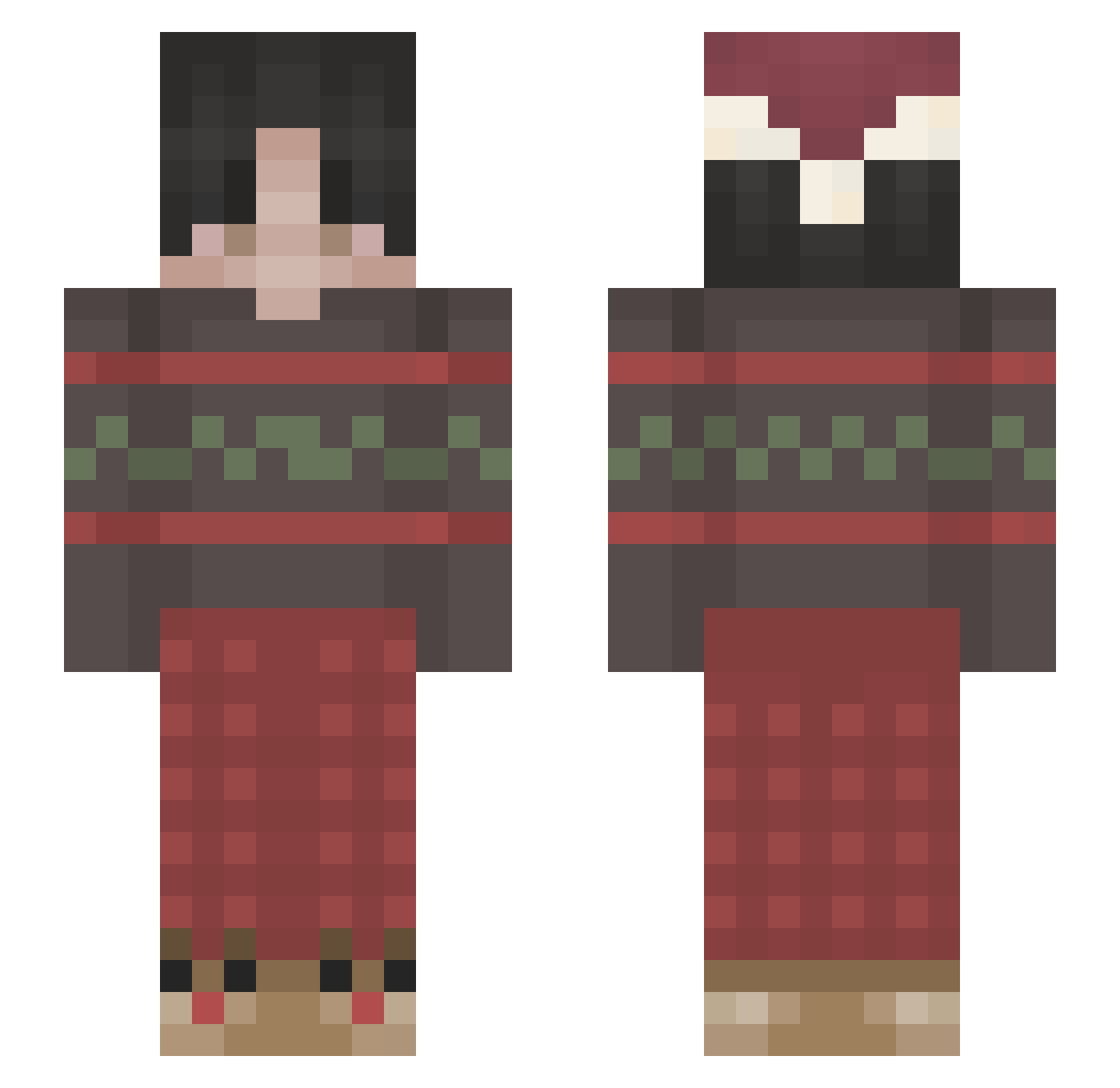 BeingHeldHostage Minecraft skin, front and back view
