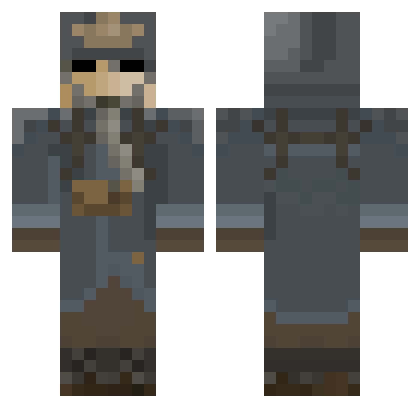 MoustachForce Minecraft skin, front and back view
