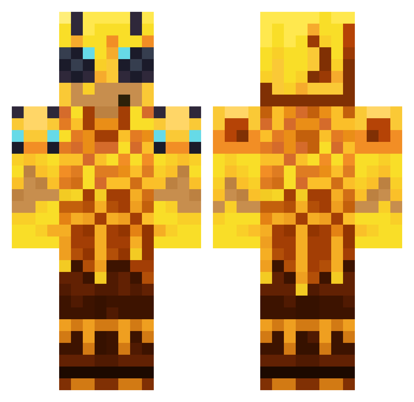 AvgGoldorChad Minecraft skin, front and back view