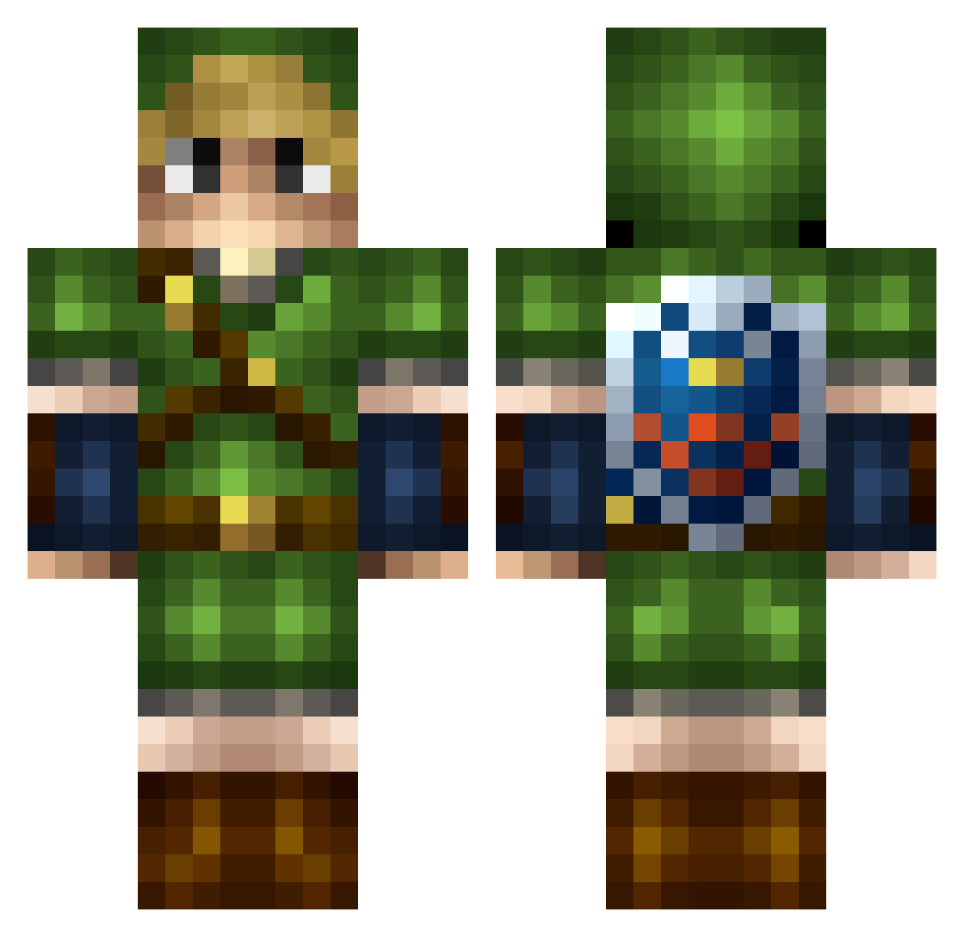 backache Minecraft skin, front and back view