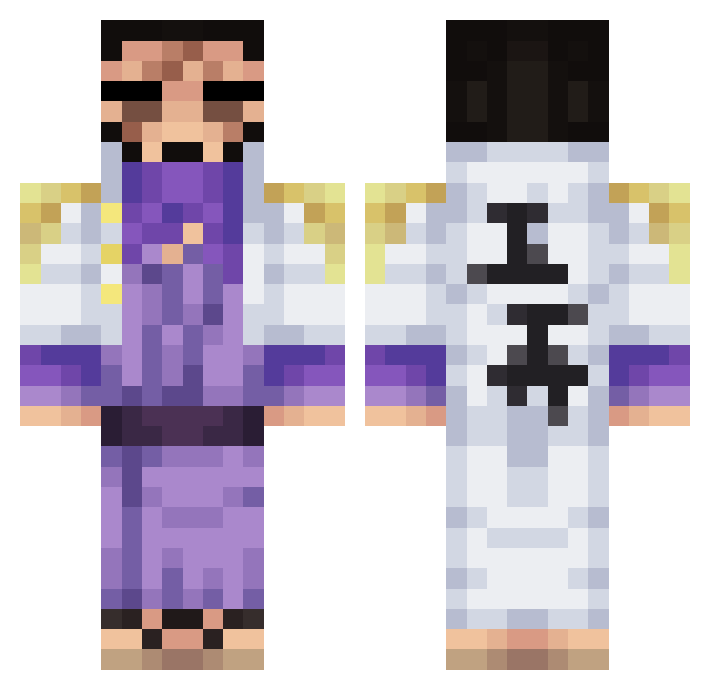 Varyk Minecraft skin, front and back view
