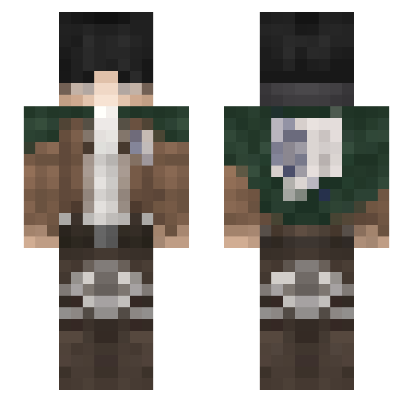 Mythicise Minecraft skin, front and back view