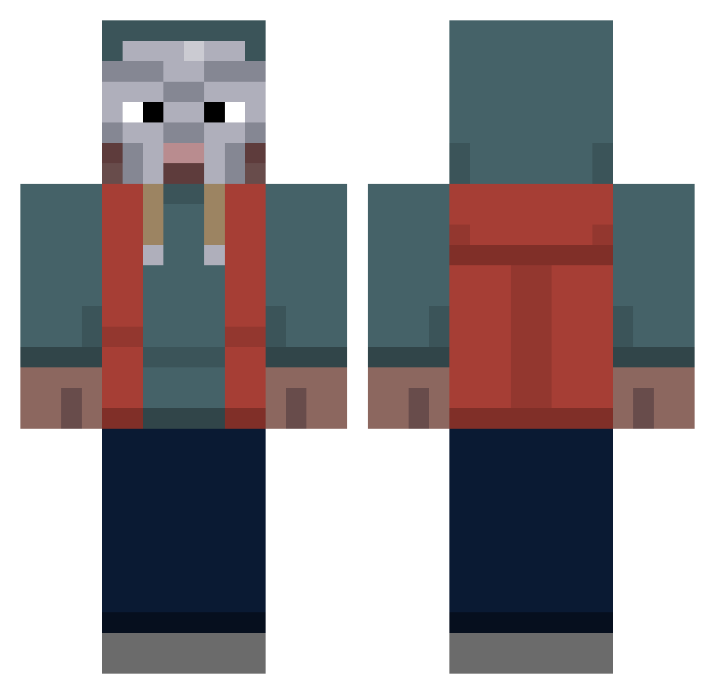 Machovis Minecraft skin, front and back view