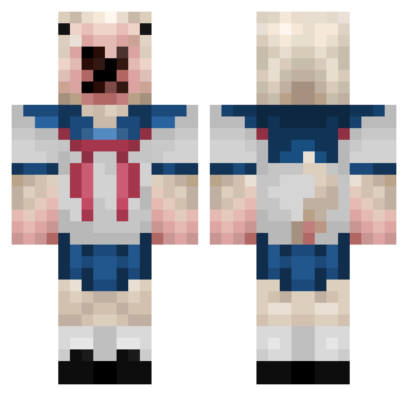 dxvr Minecraft skin, front and back view