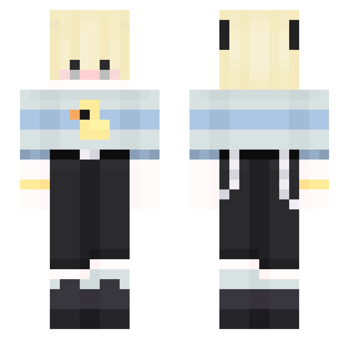 wwalys Minecraft skin, front and back view