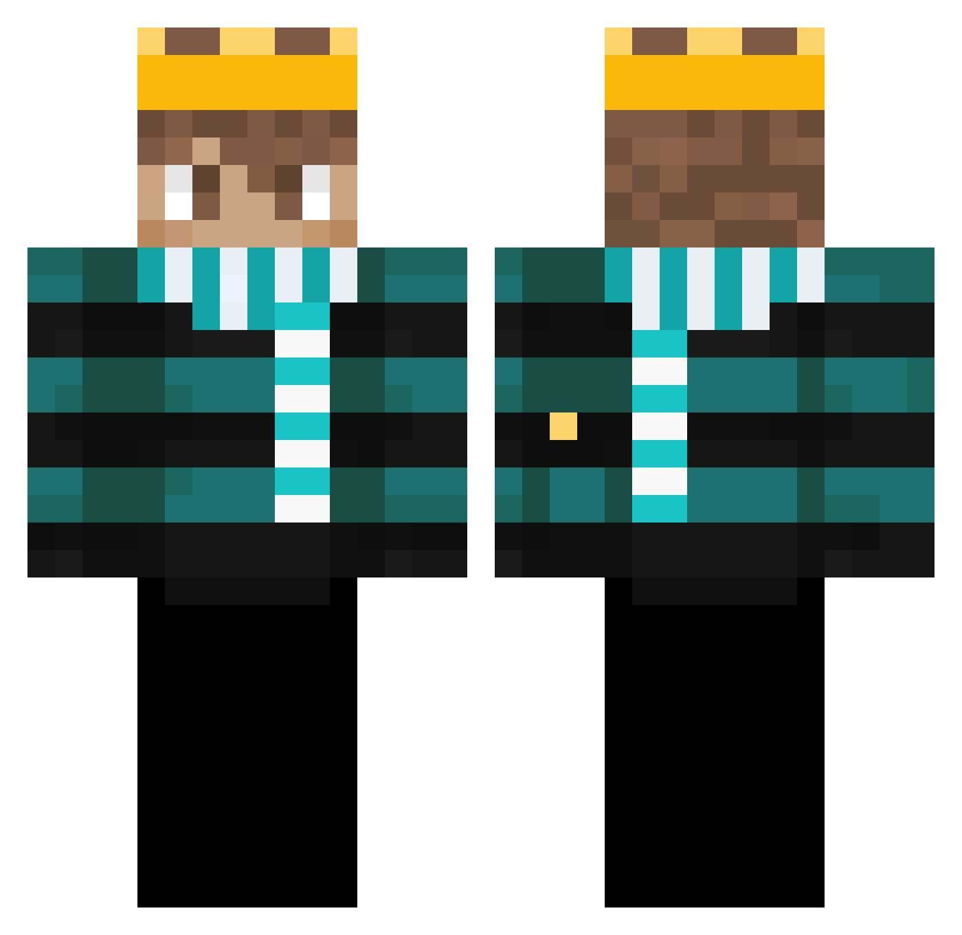 TikMiner Minecraft skin, front and back view