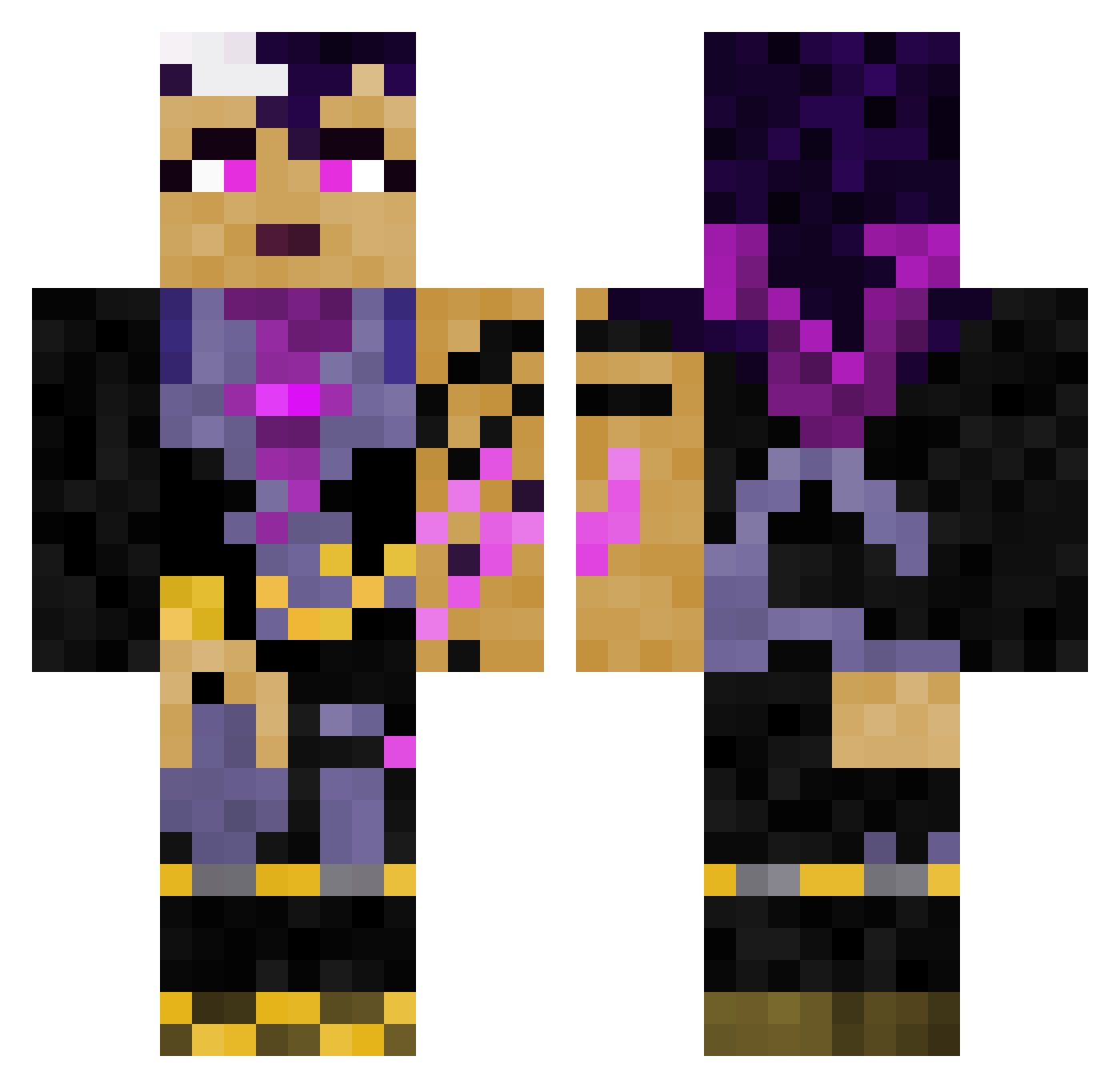 SideSwiped Minecraft skin, front and back view