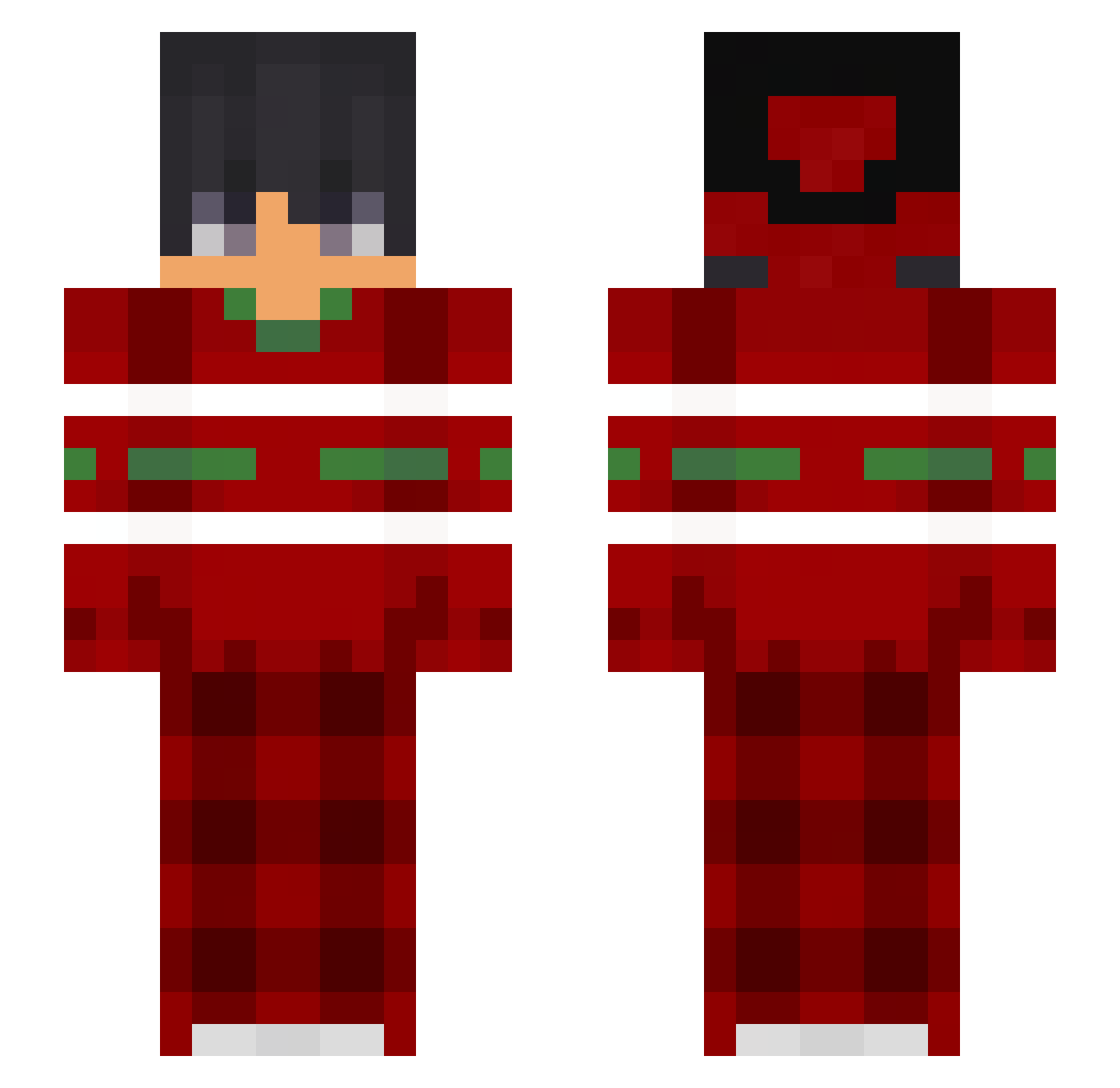 Unstabilized Minecraft skin, front and back view