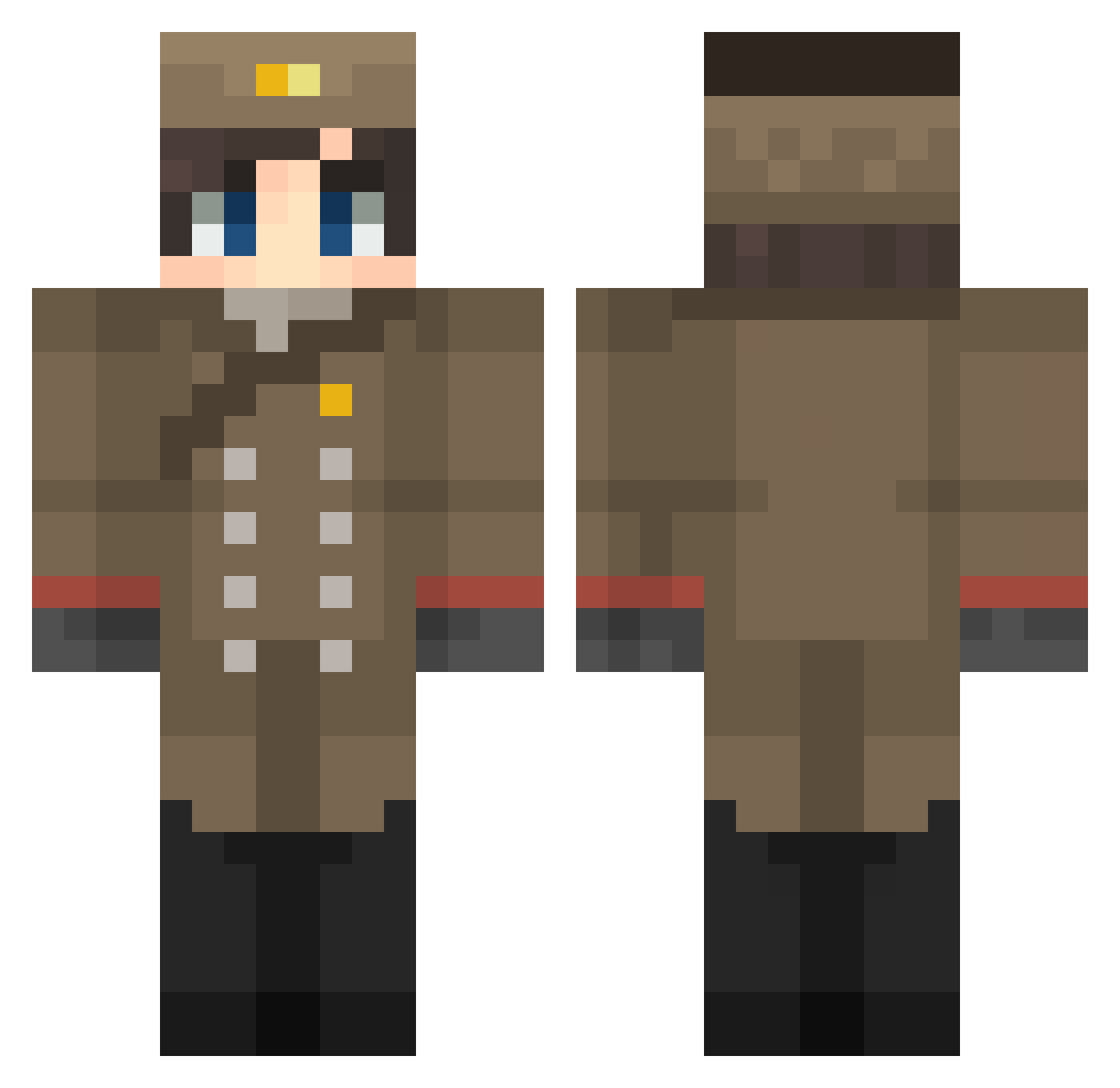 TBXT Minecraft skin, front and back view