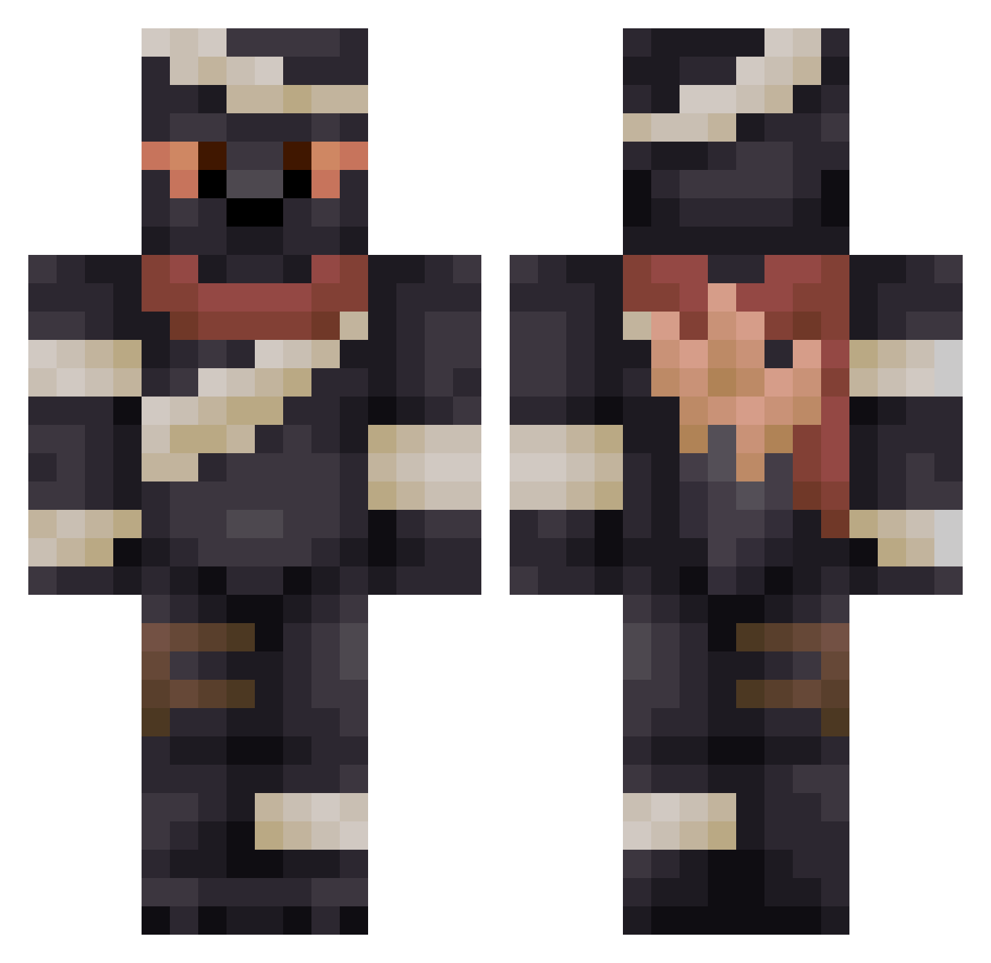 influxious Minecraft skin, front and back view