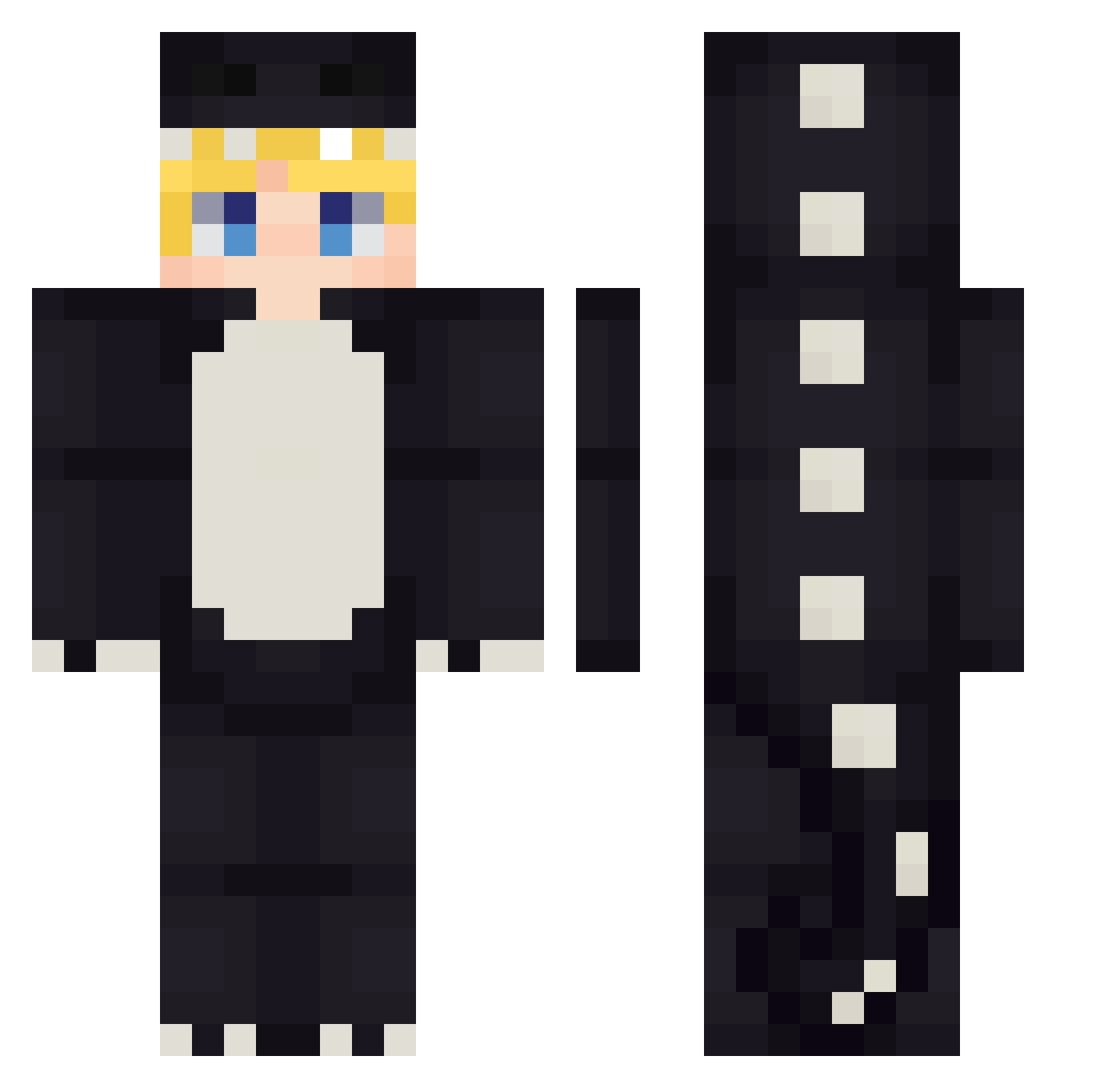 BioBeyda Minecraft skin, front and back view