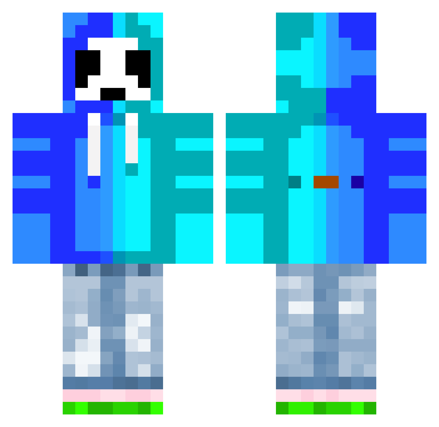 xGhostRiderPanda Minecraft skin, front and back view