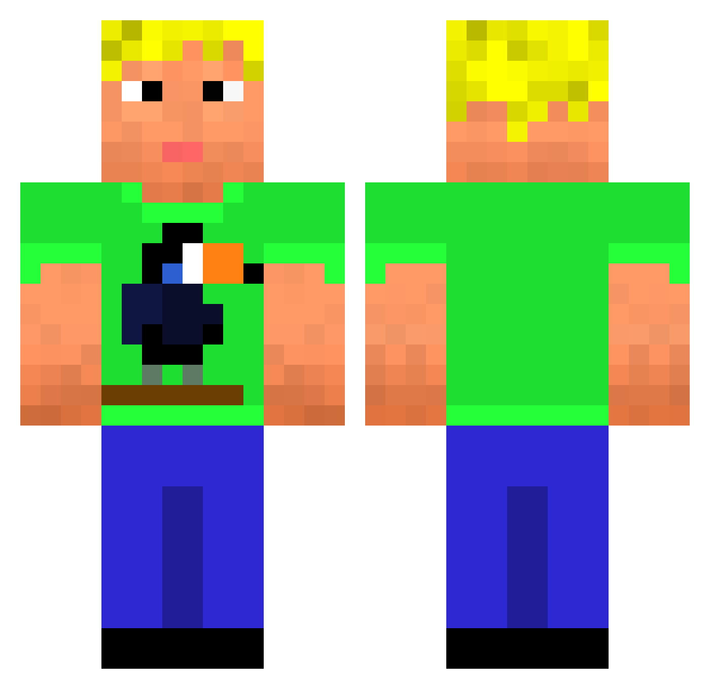 Tucanaum Minecraft skin, front and back view