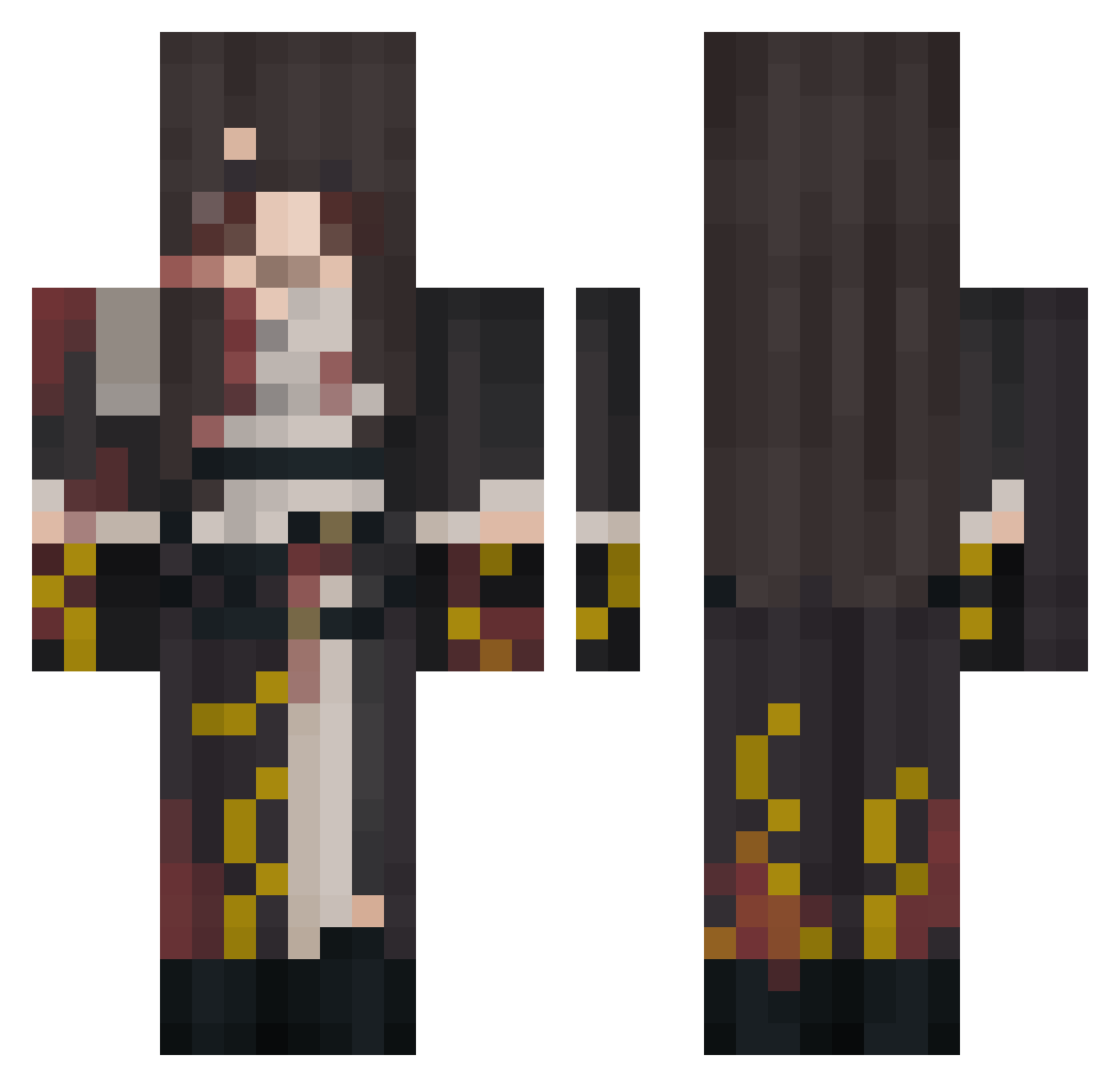 NegativeSanity Minecraft skin, front and back view