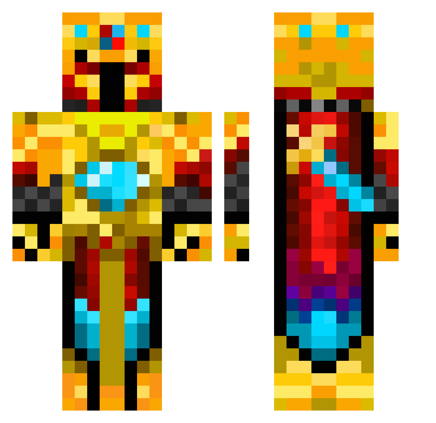 Zackeos Minecraft skin, front and back view