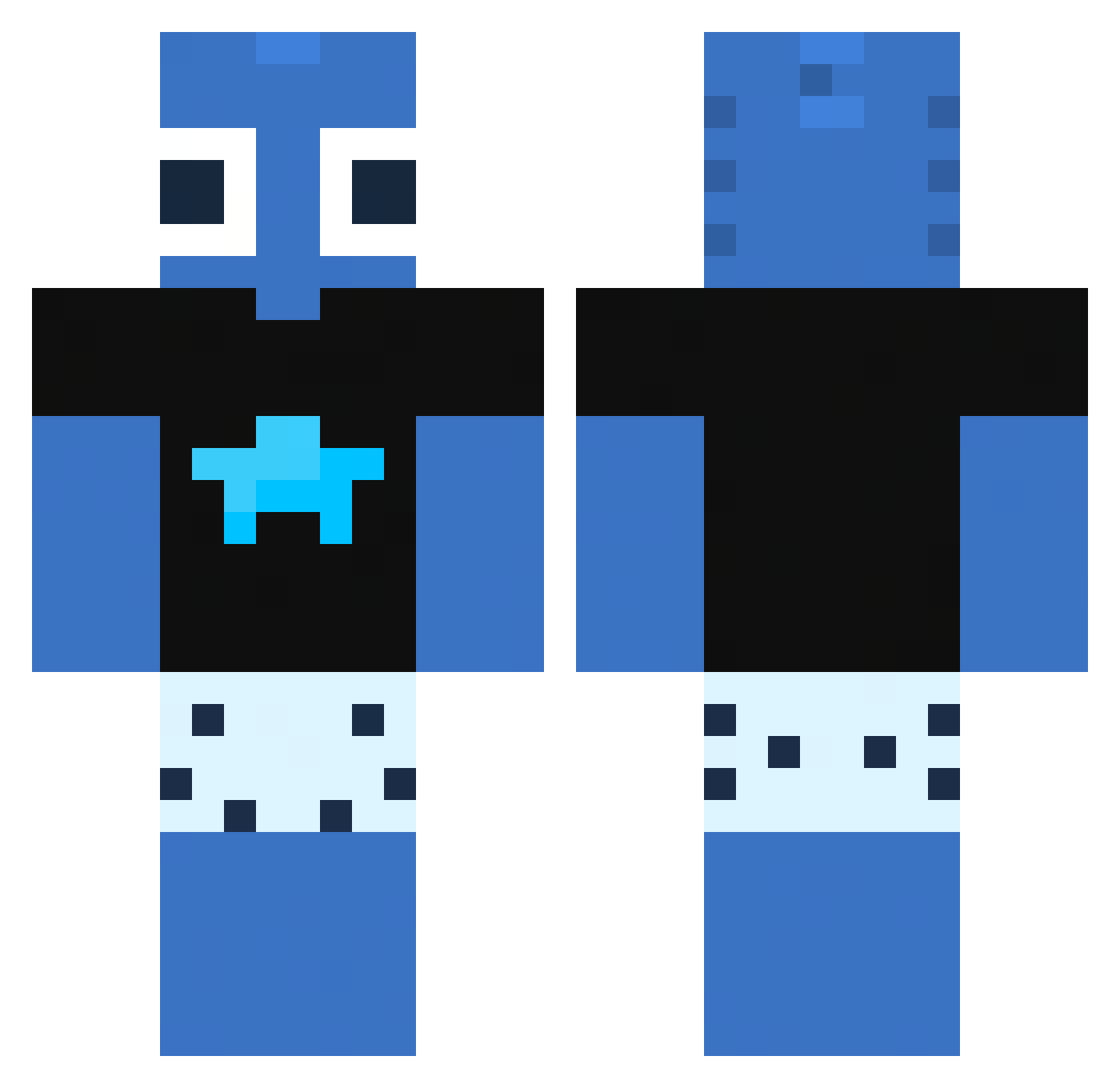 Sythei123 Minecraft skin, front and back view