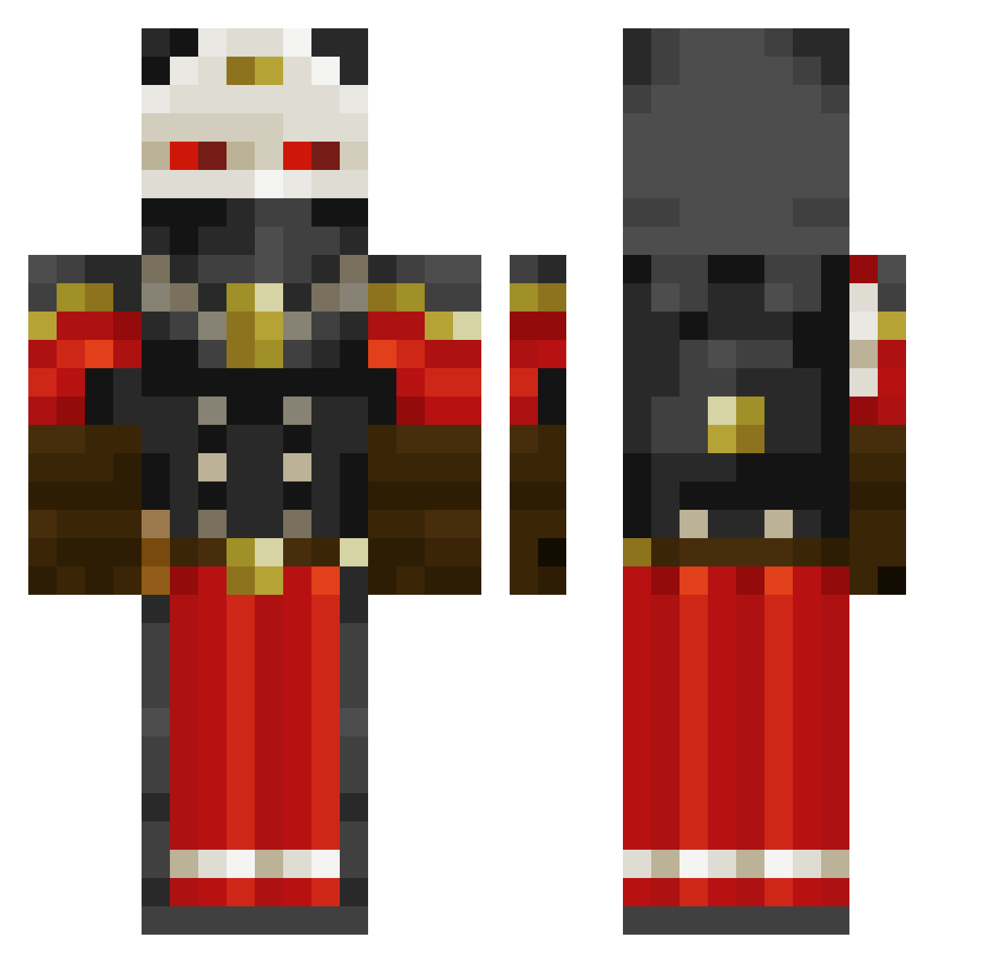 D00MTUBE Minecraft skin, front and back view