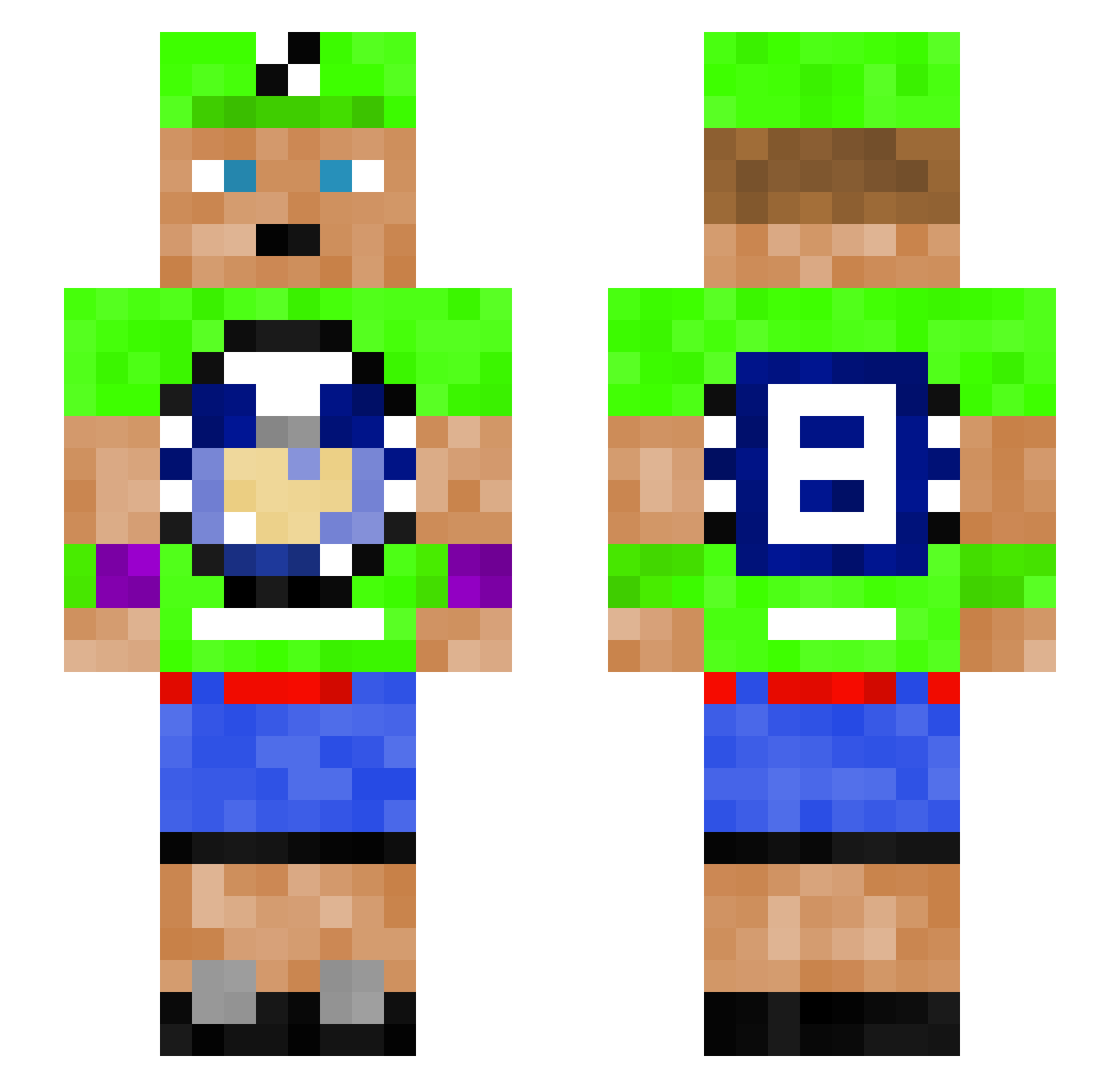 Inadaptive Minecraft skin, front and back view
