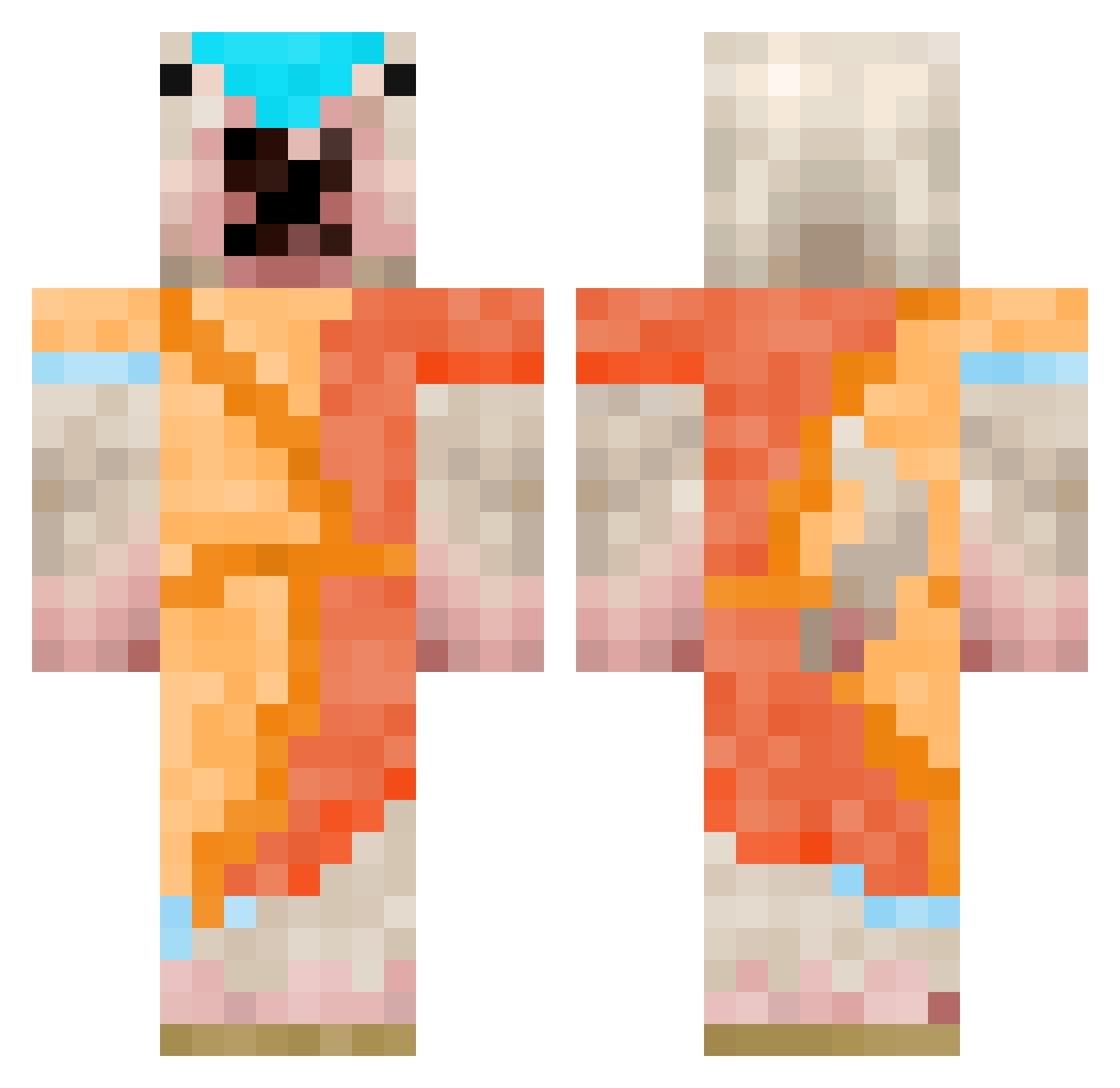 Unbraced Minecraft skin, front and back view