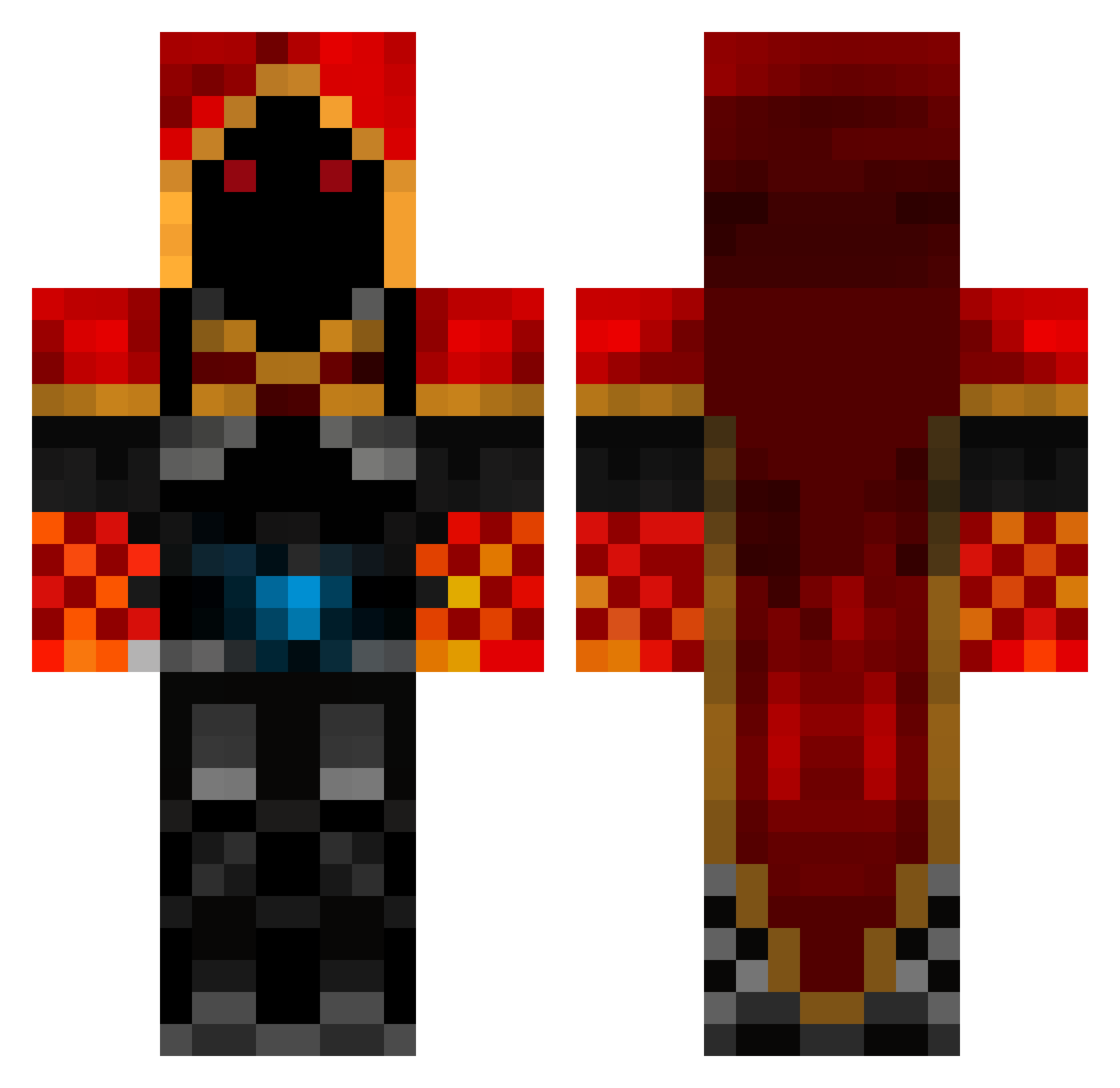 Pyropus Minecraft skin, front and back view