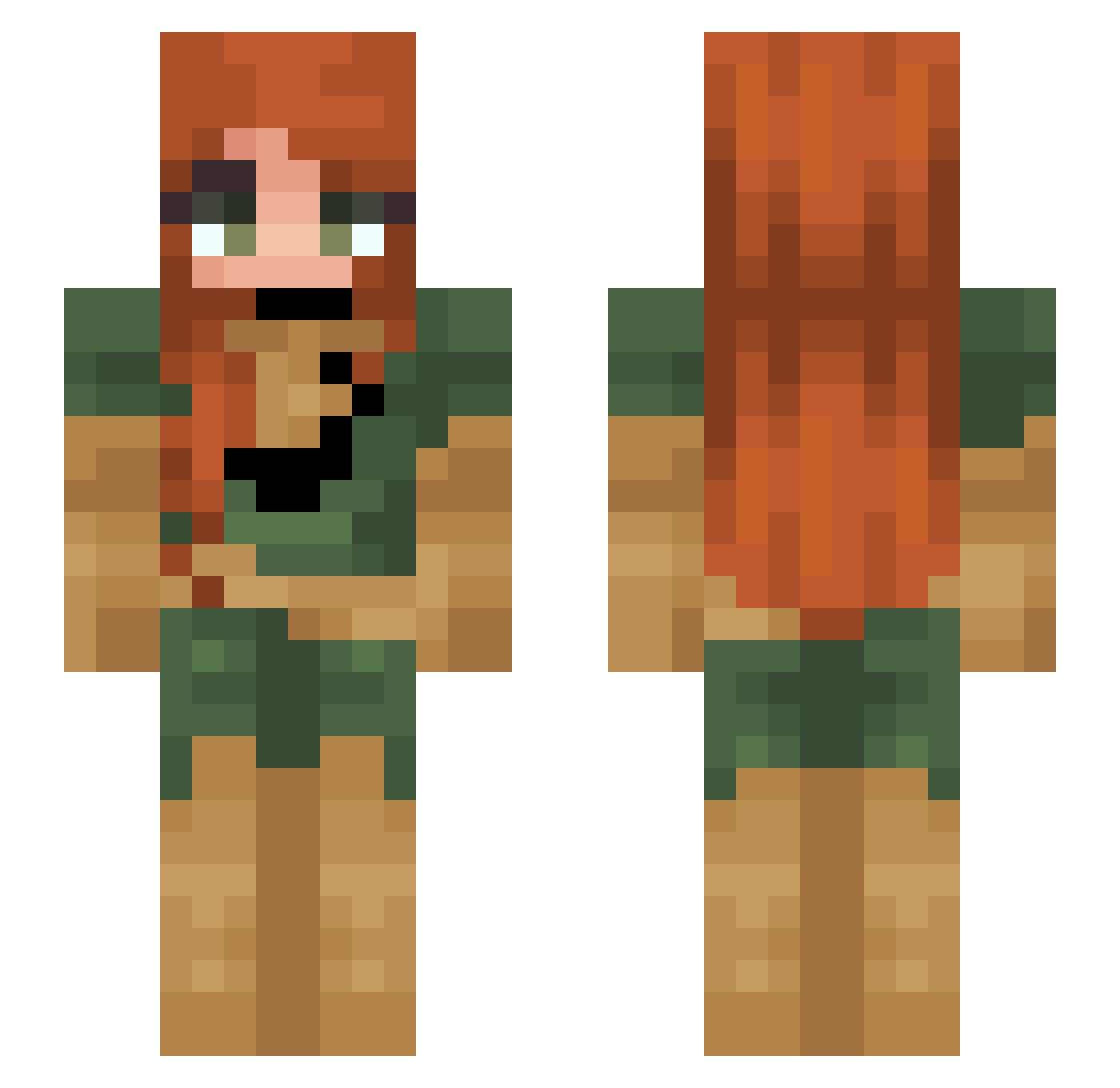 PixelZomblina Minecraft skin, front and back view