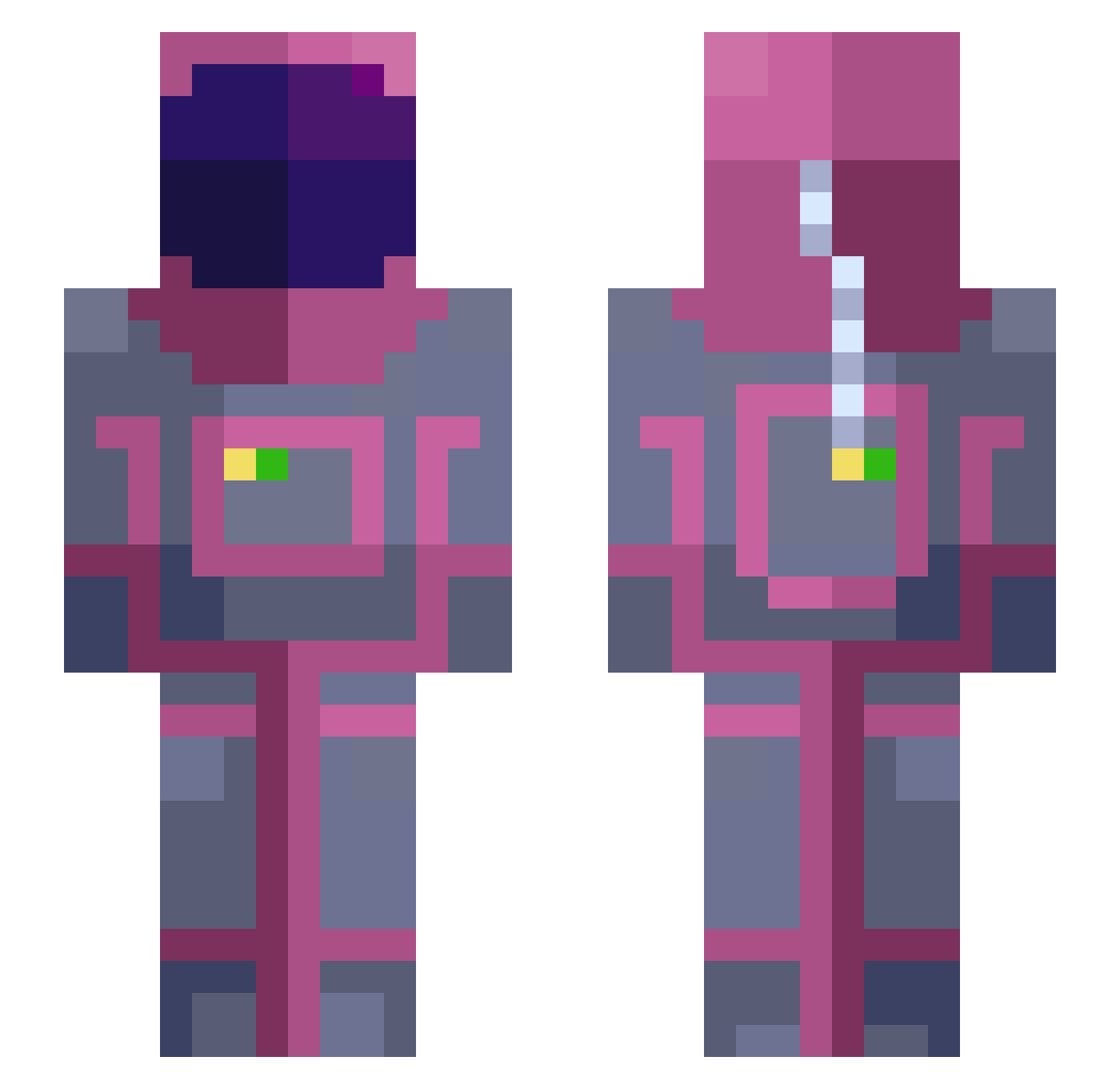Snowbii Minecraft skin, front and back view