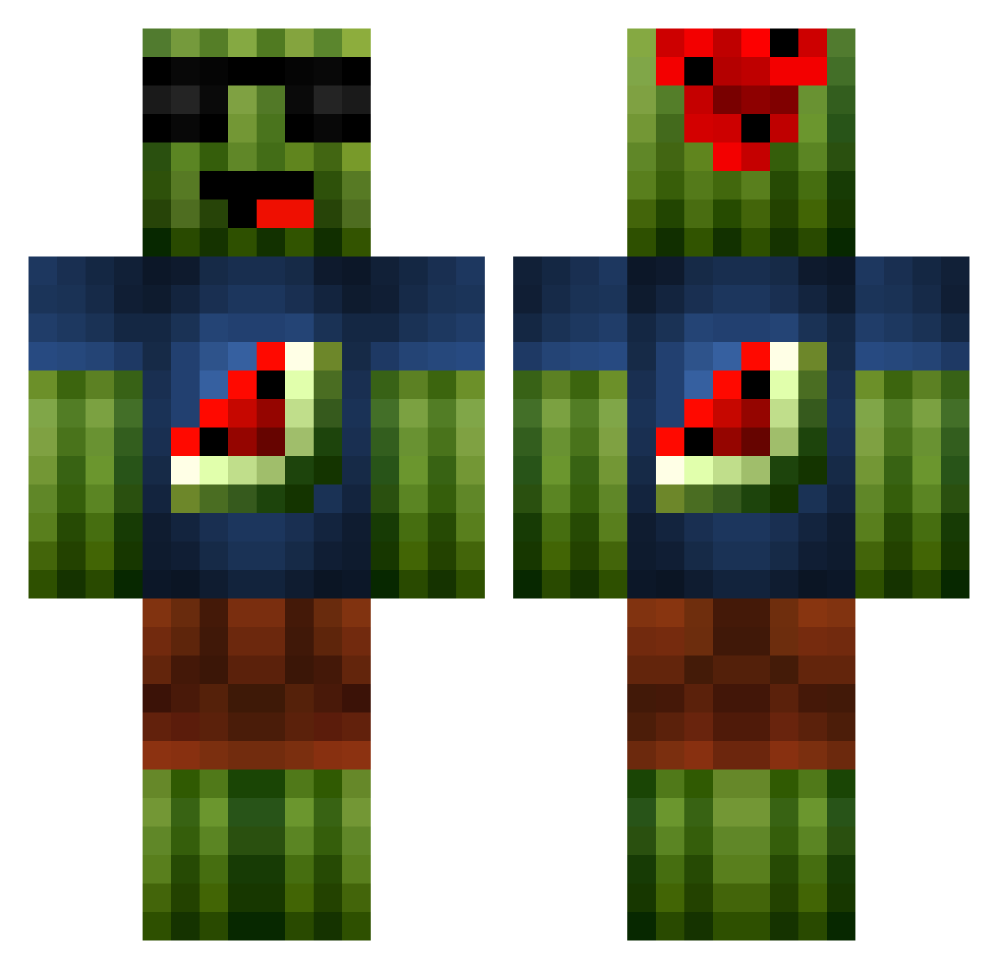 Falsechizable Minecraft skin, front and back view