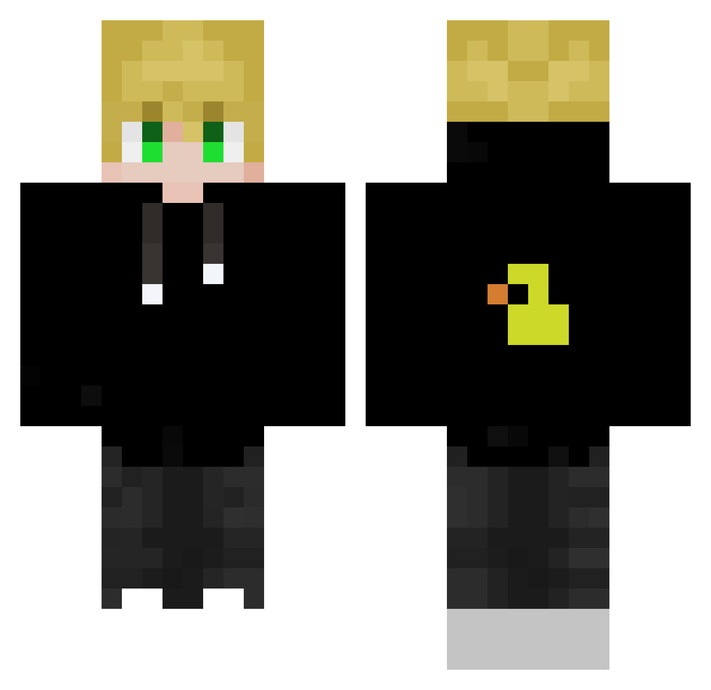 GreyFaxe Minecraft skin, front and back view