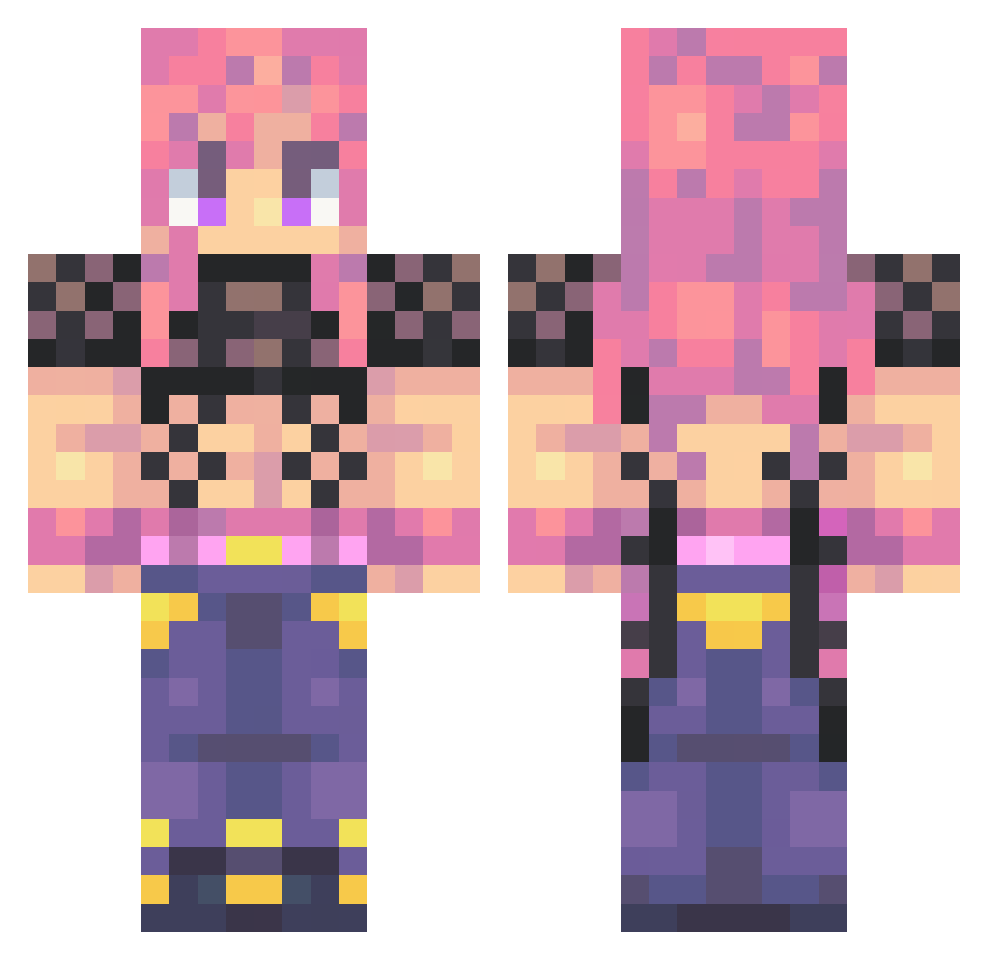 VillanoX Minecraft skin, front and back view