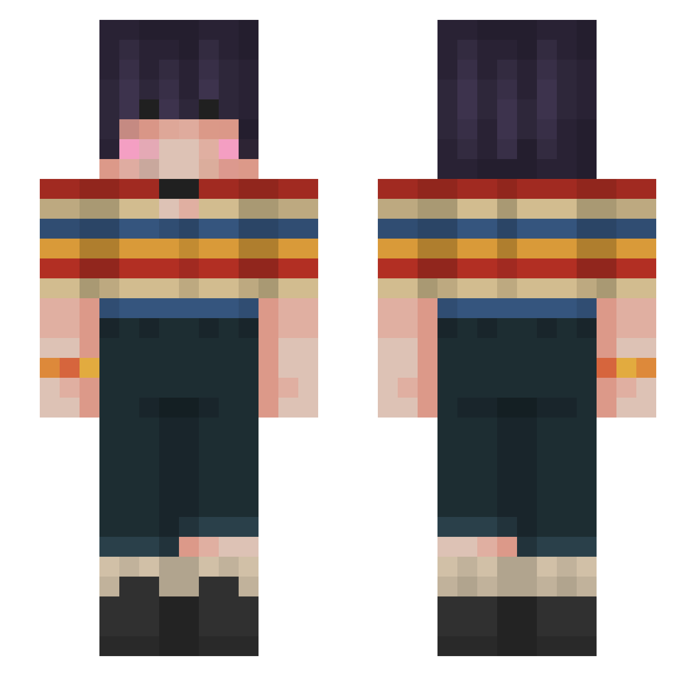 Strykounet Minecraft skin, front and back view