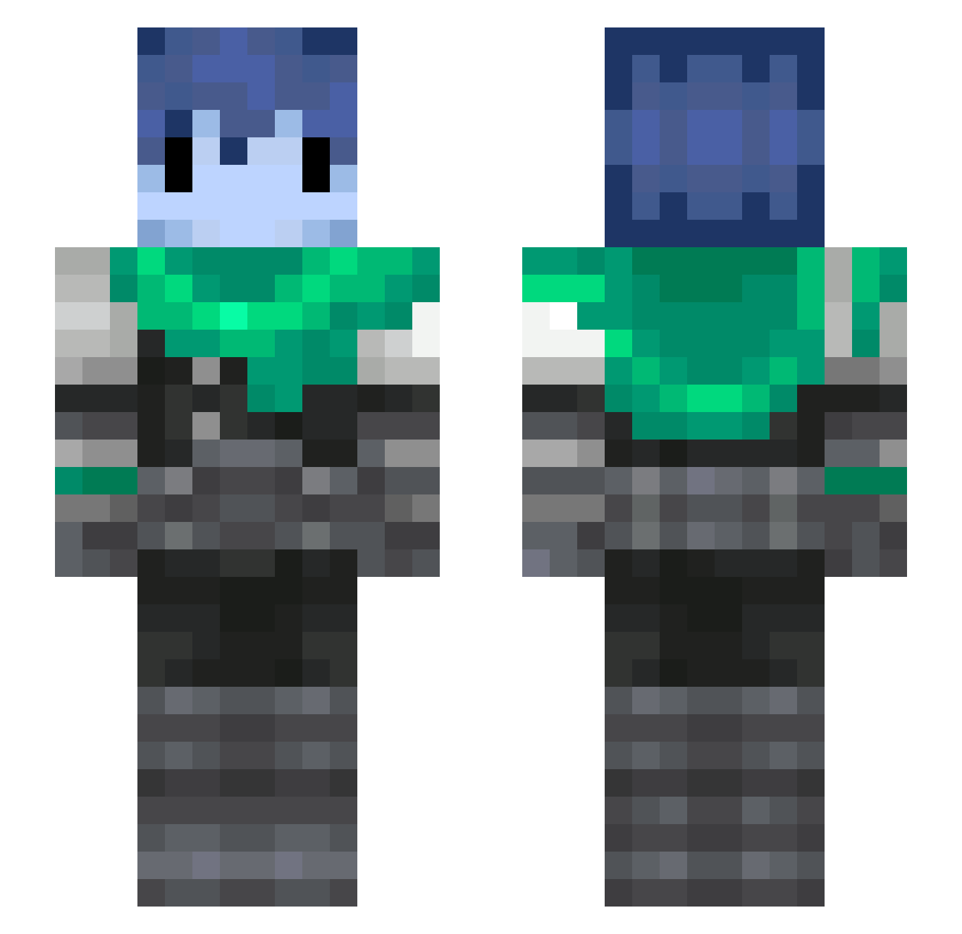 NotCorvine Minecraft skin, front and back view