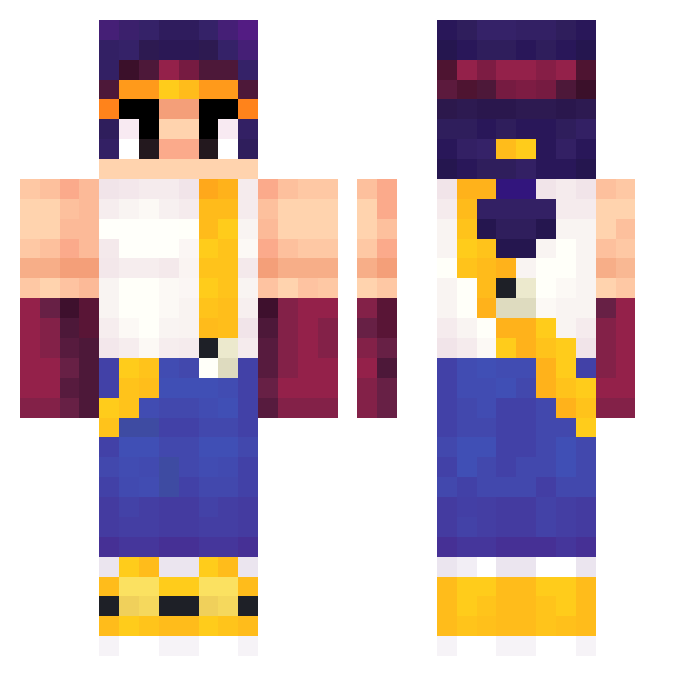 detaile Minecraft skin, front and back view