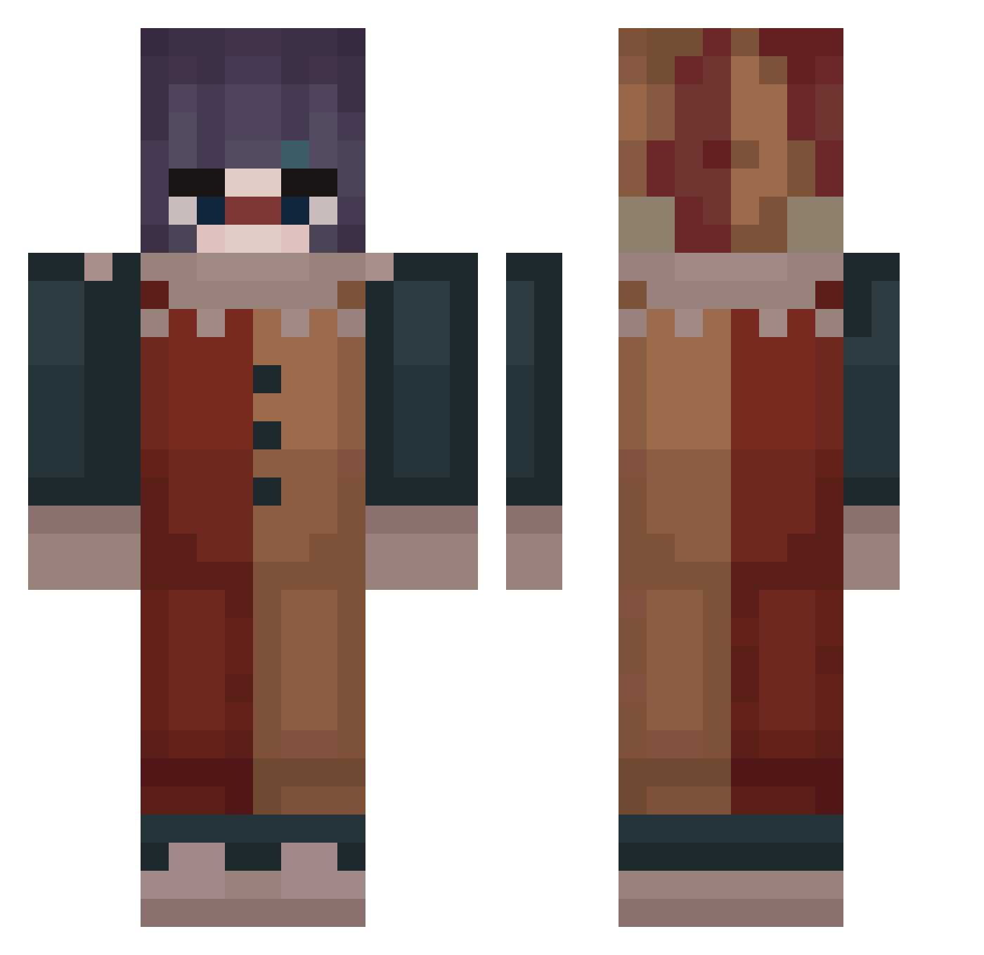 Miloskys Minecraft skin, front and back view