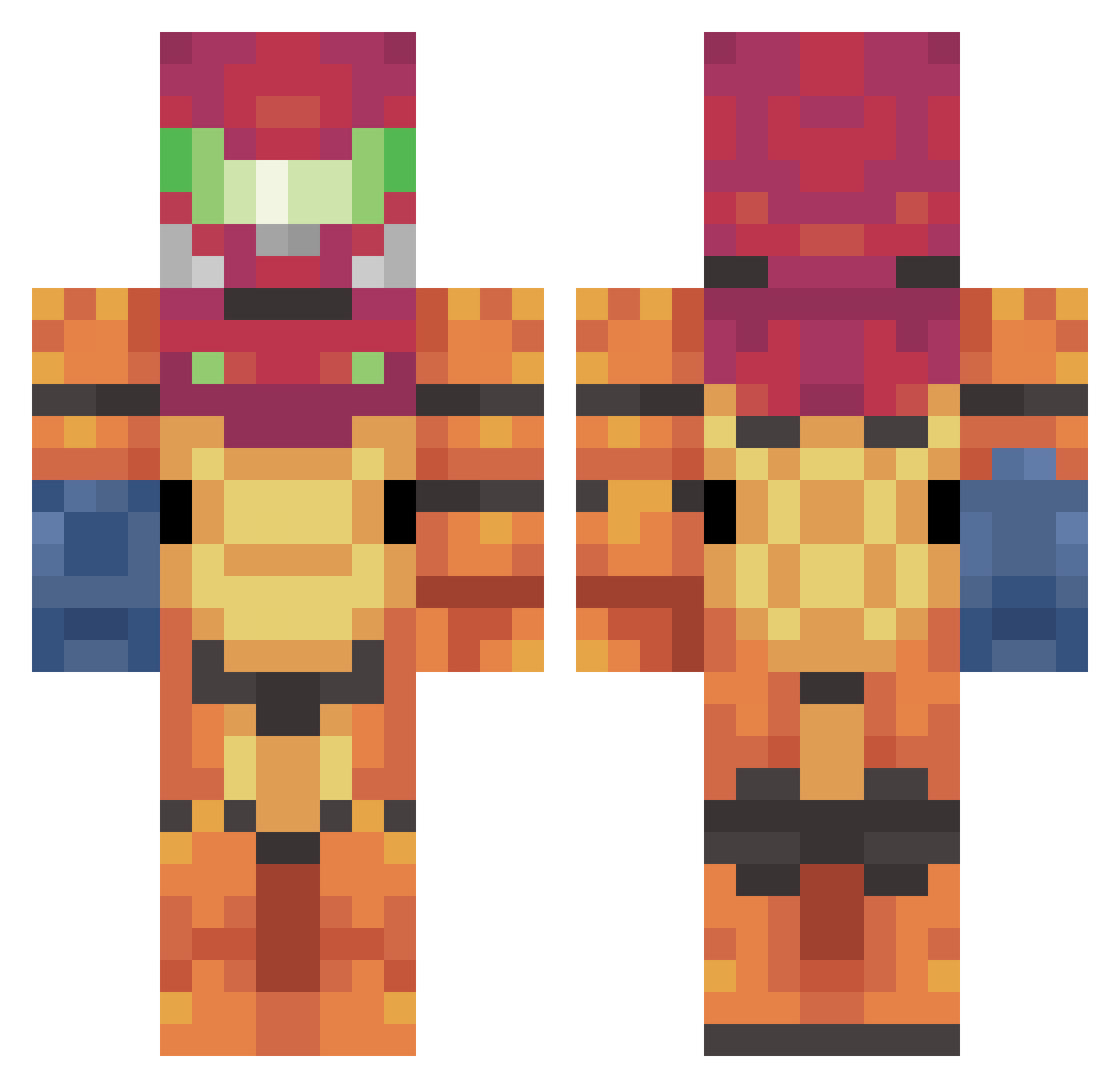 TinyTorgue Minecraft skin, front and back view