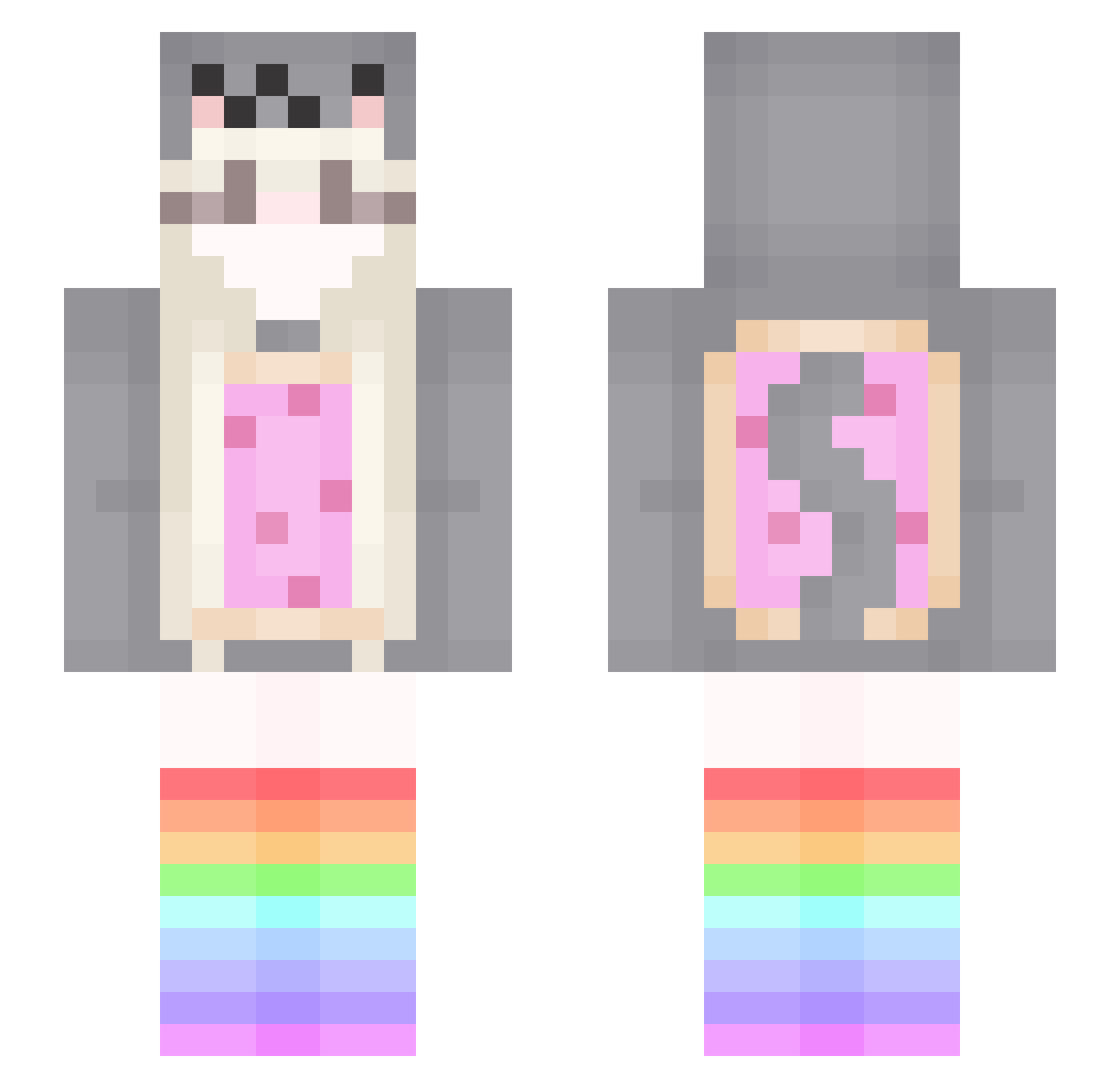 bunnificial Minecraft skin, front and back view