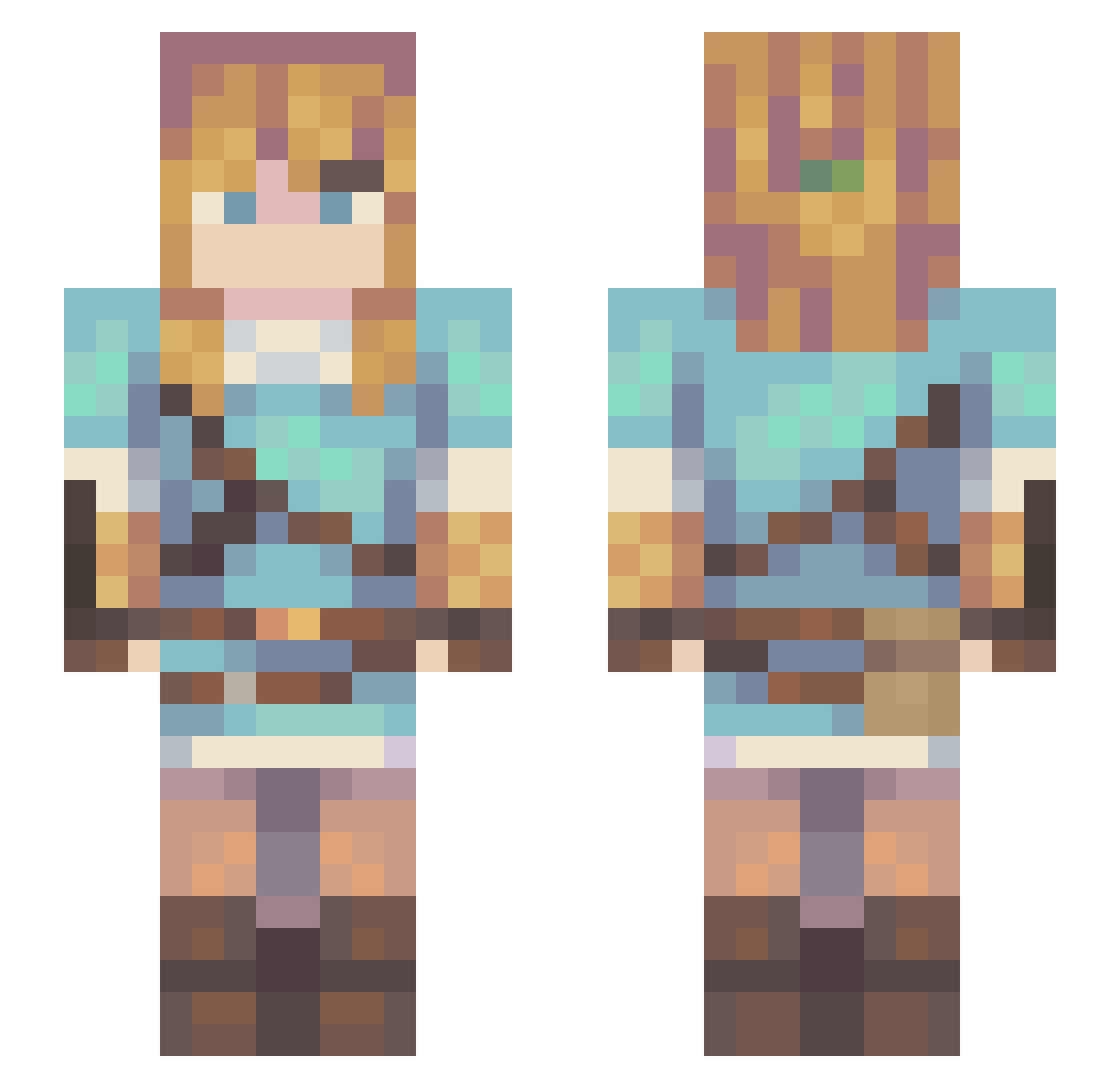 AquaArmour Minecraft skin, front and back view