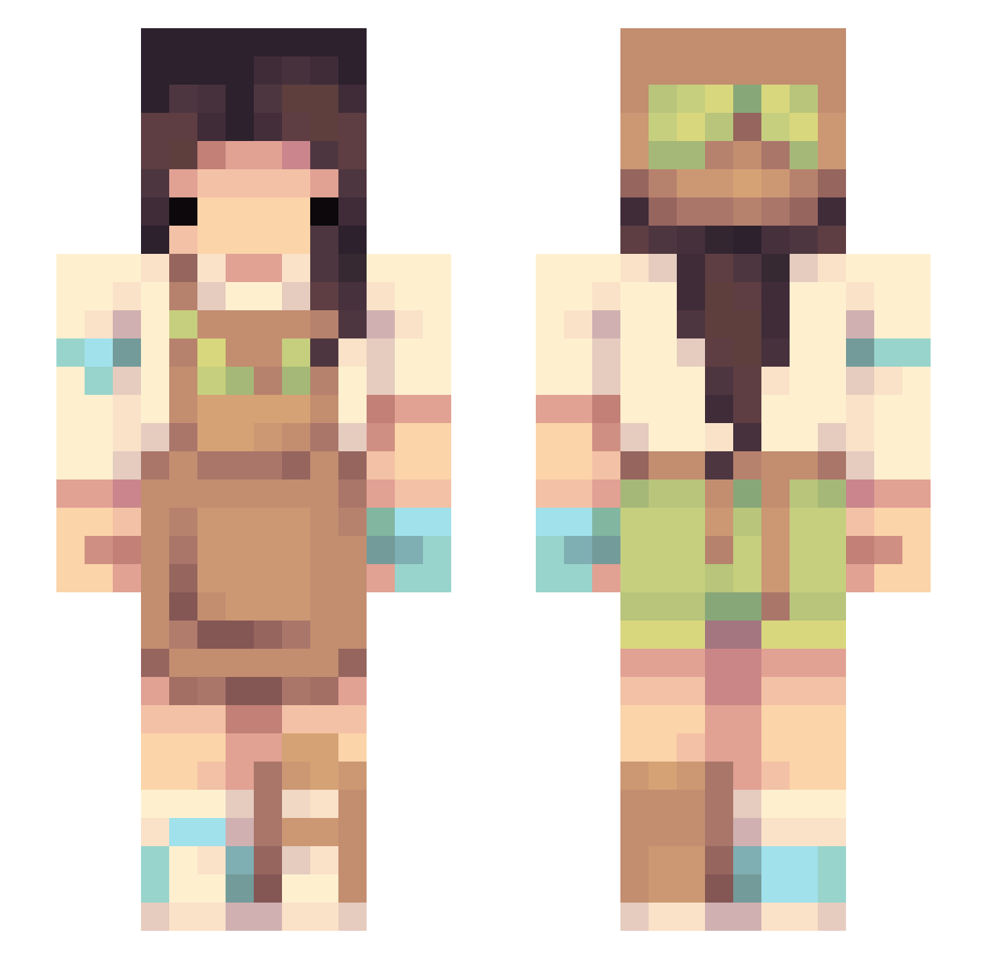 Seleeepy Minecraft skin, front and back view