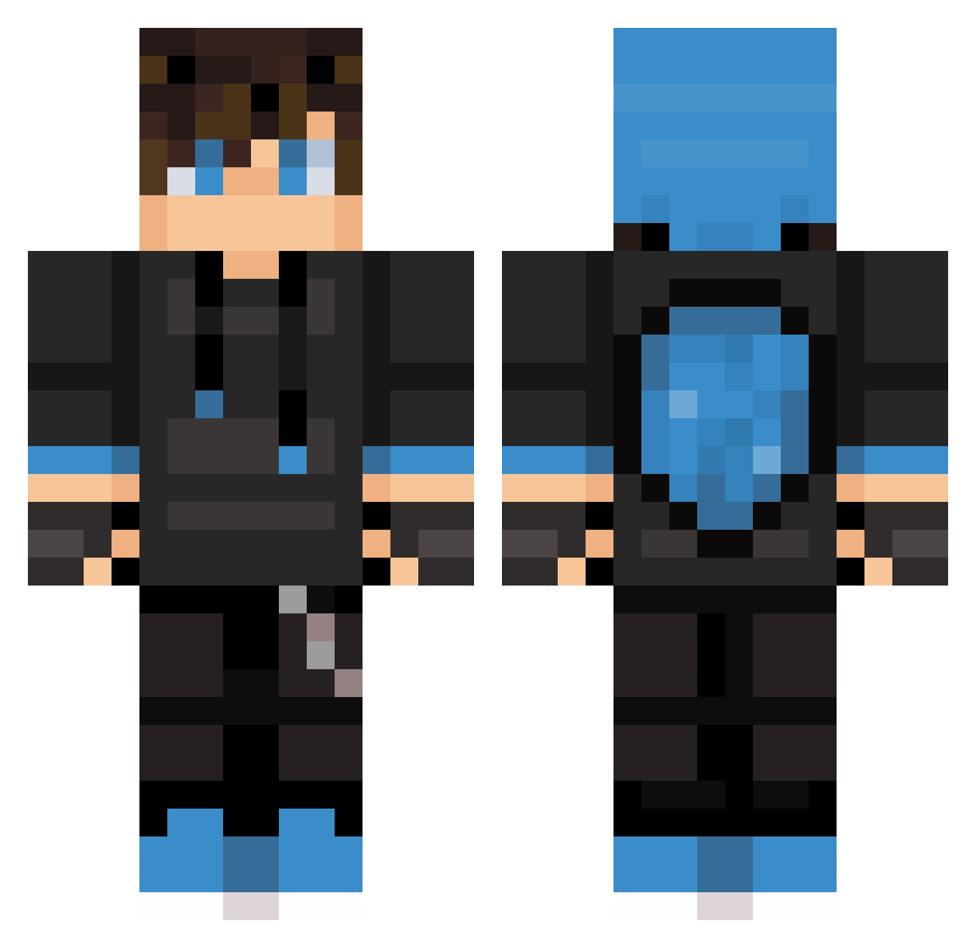 Smeared Minecraft skin, front and back view