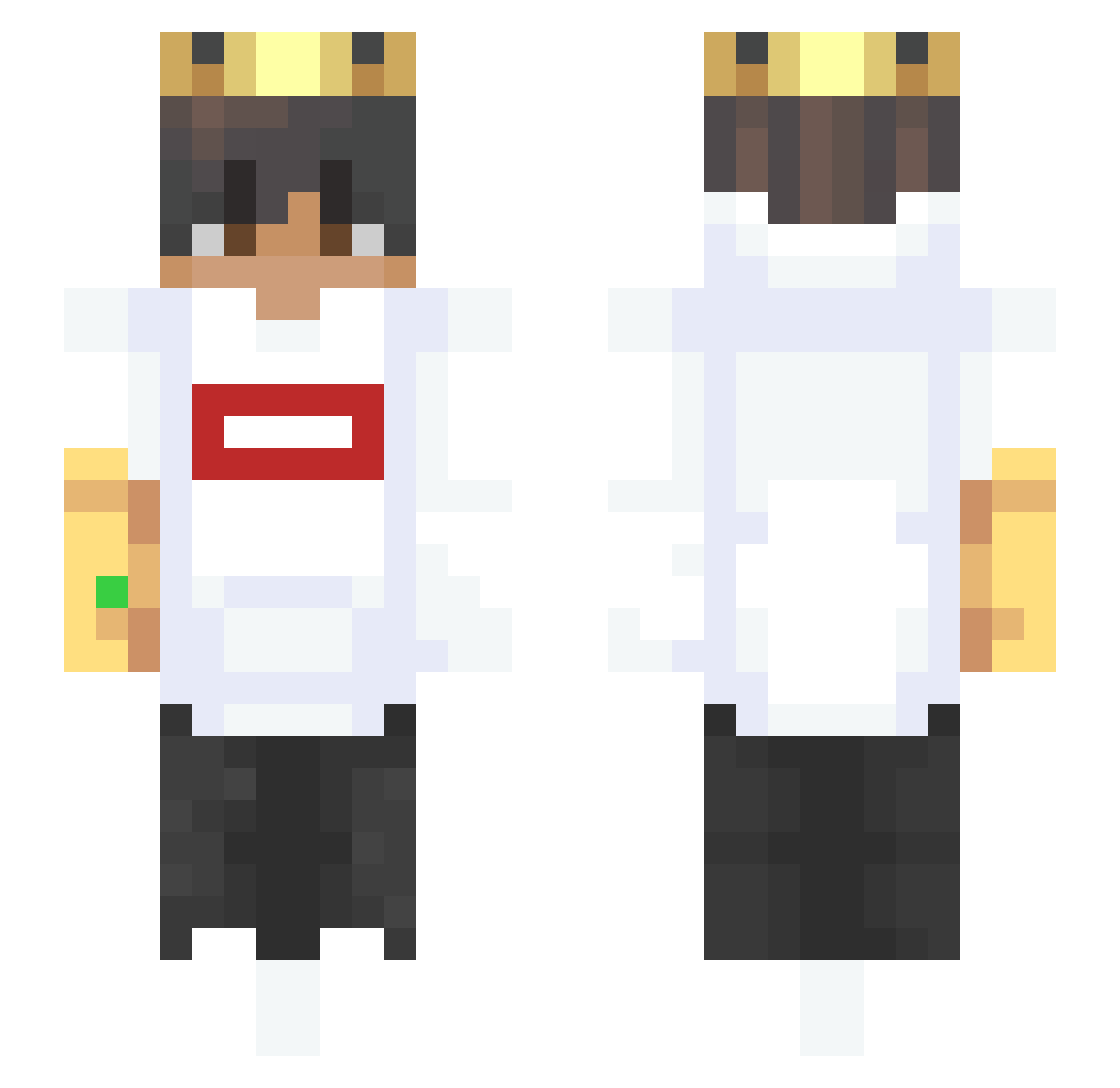 SmartyWRLD Minecraft skin, front and back view