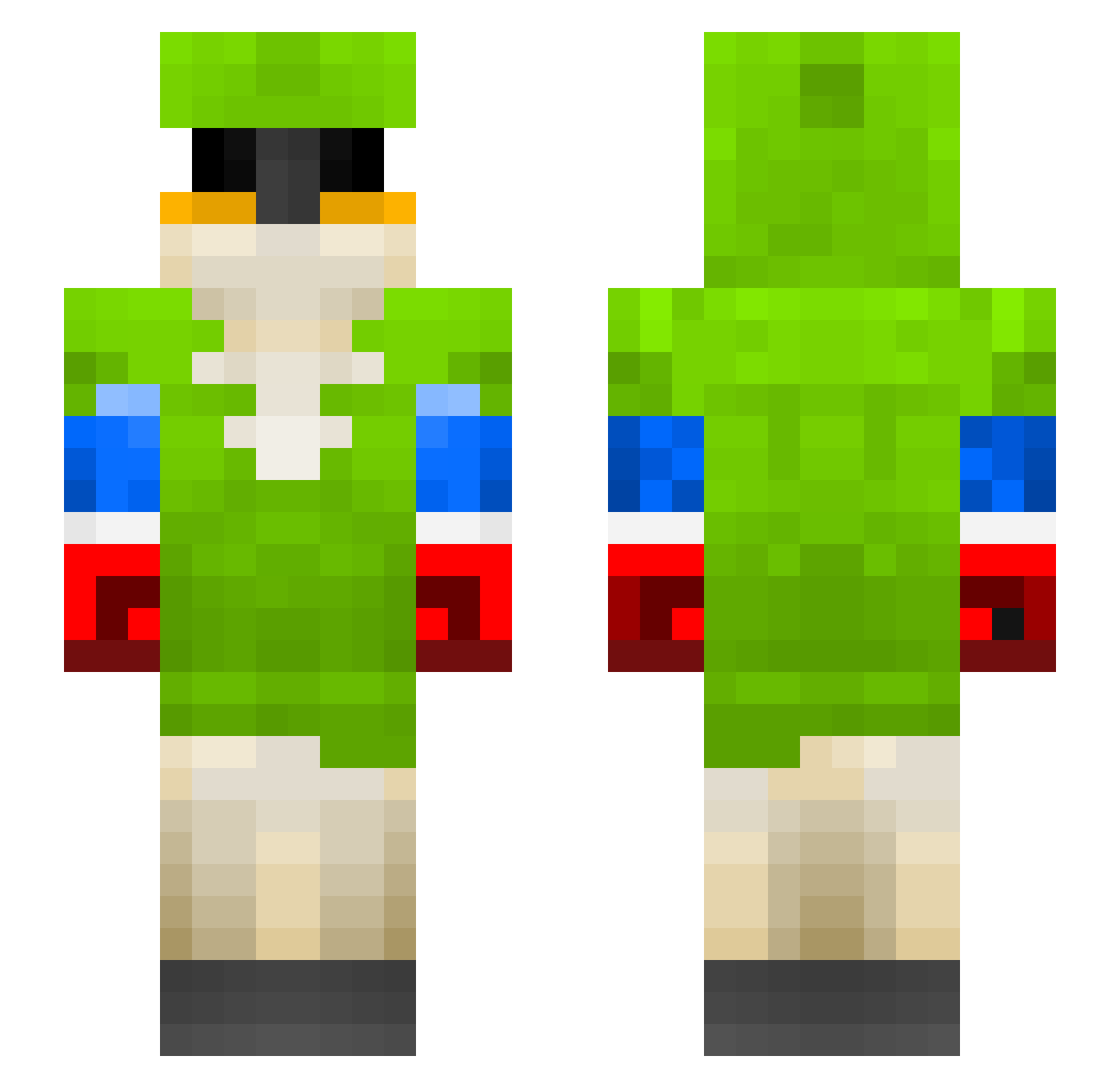 SunlessParrot99 Minecraft skin, front and back view