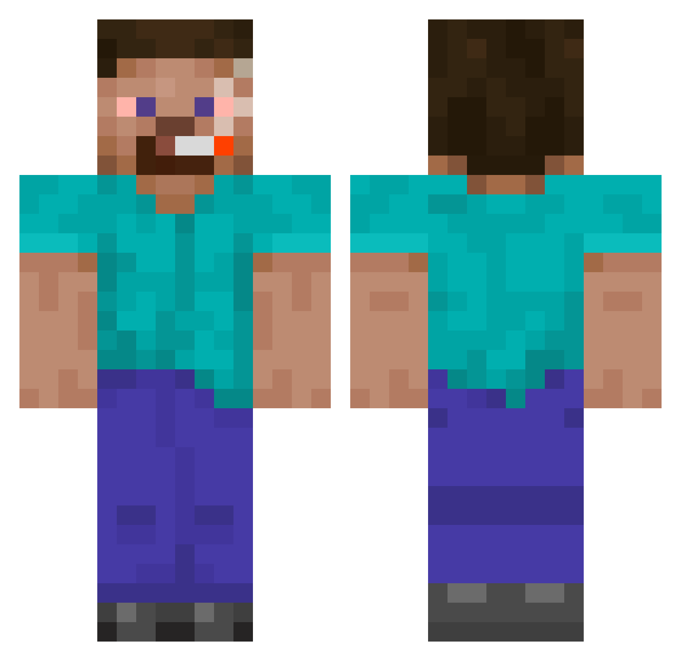RvseFr Minecraft skin, front and back view
