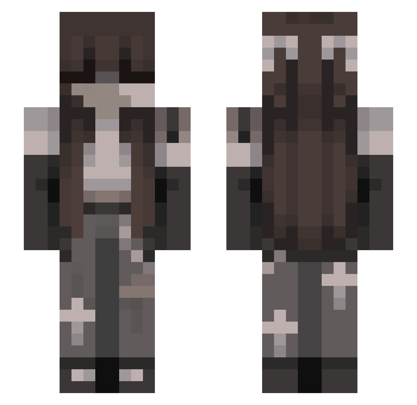 aqrxd Minecraft skin, front and back view