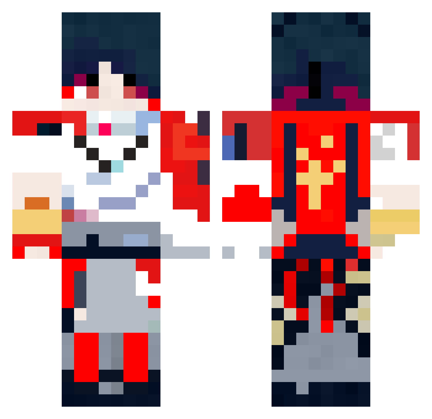 SevenBank Minecraft skin, front and back view