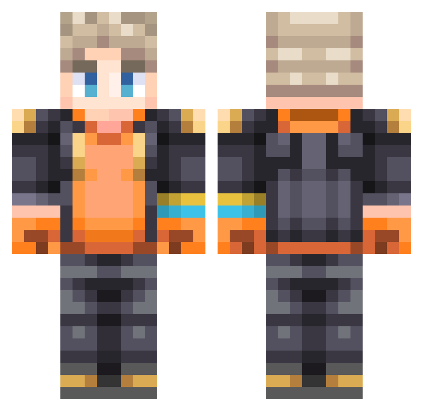 Dimensions Minecraft skin, front and back view