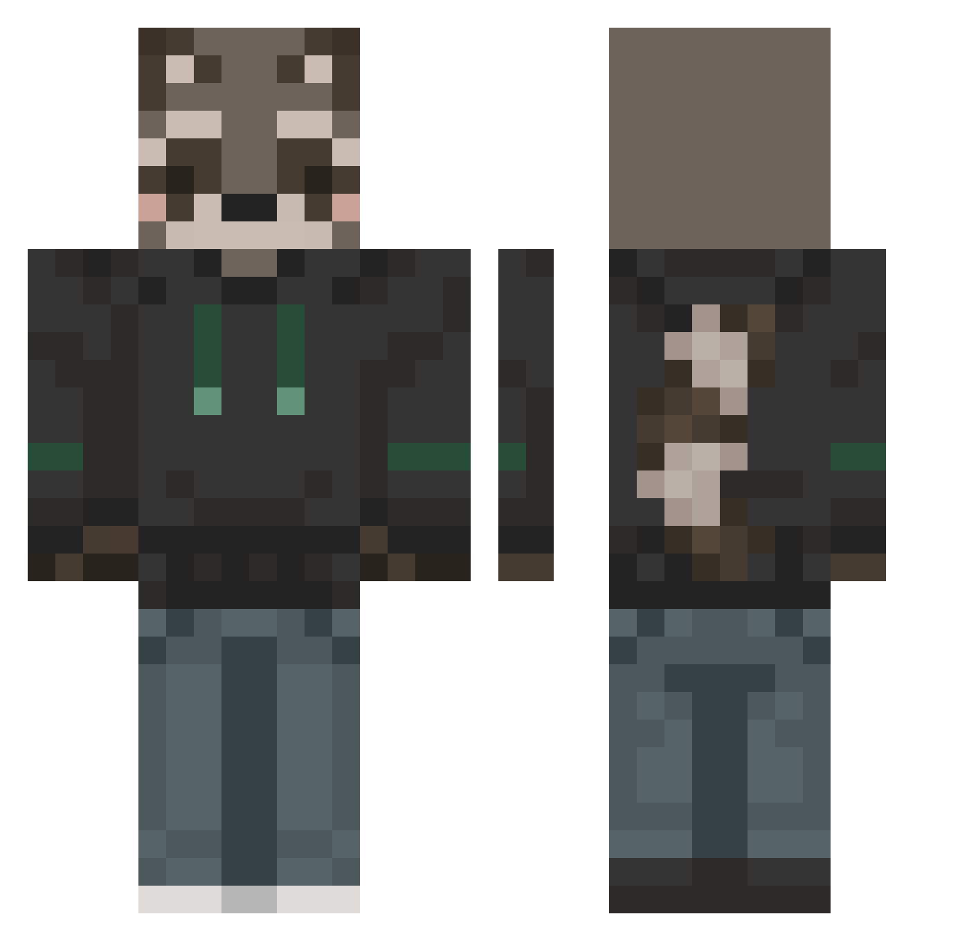 Whatnever Minecraft skin, front and back view