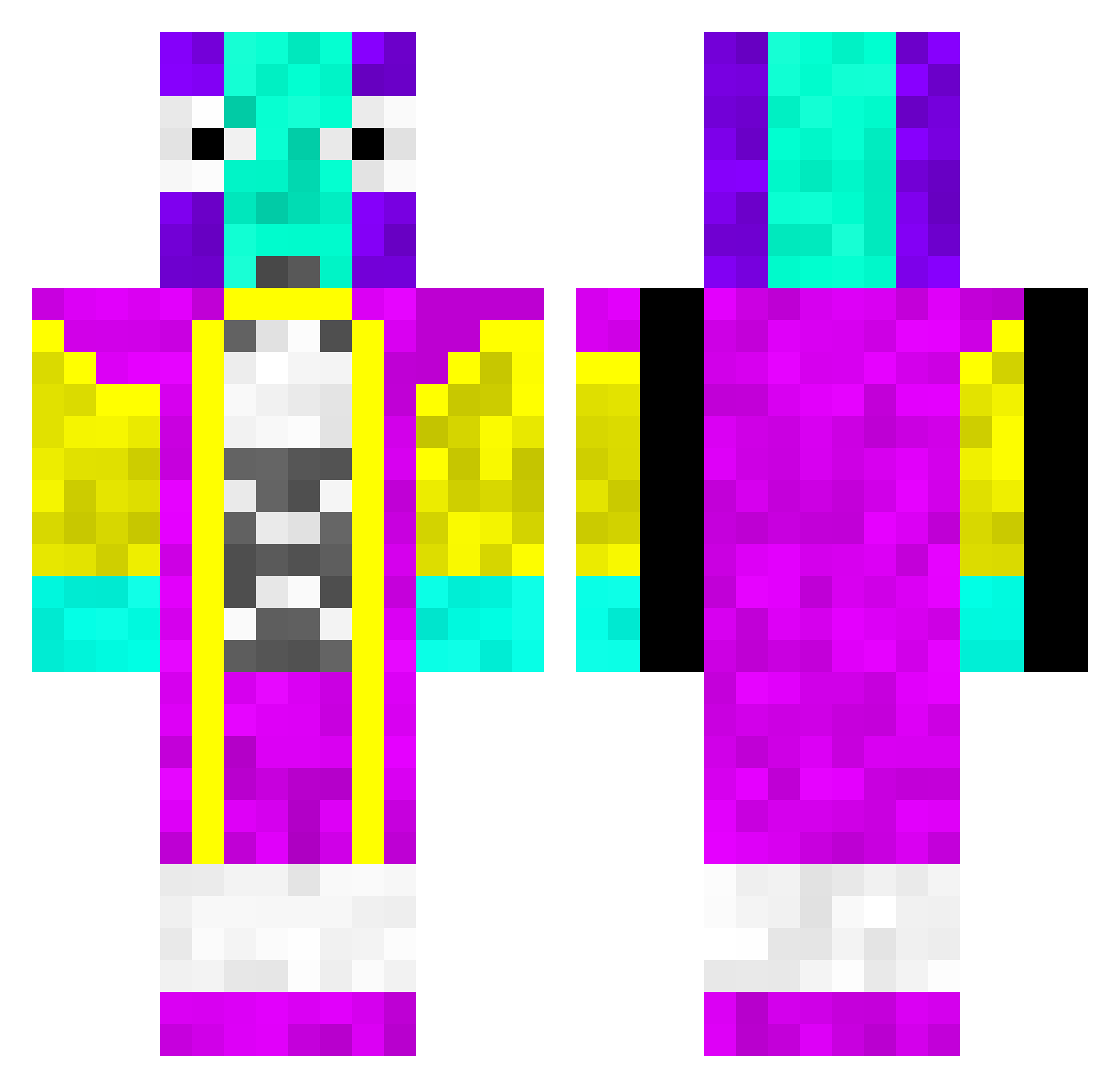 WARN1NG Minecraft skin, front and back view