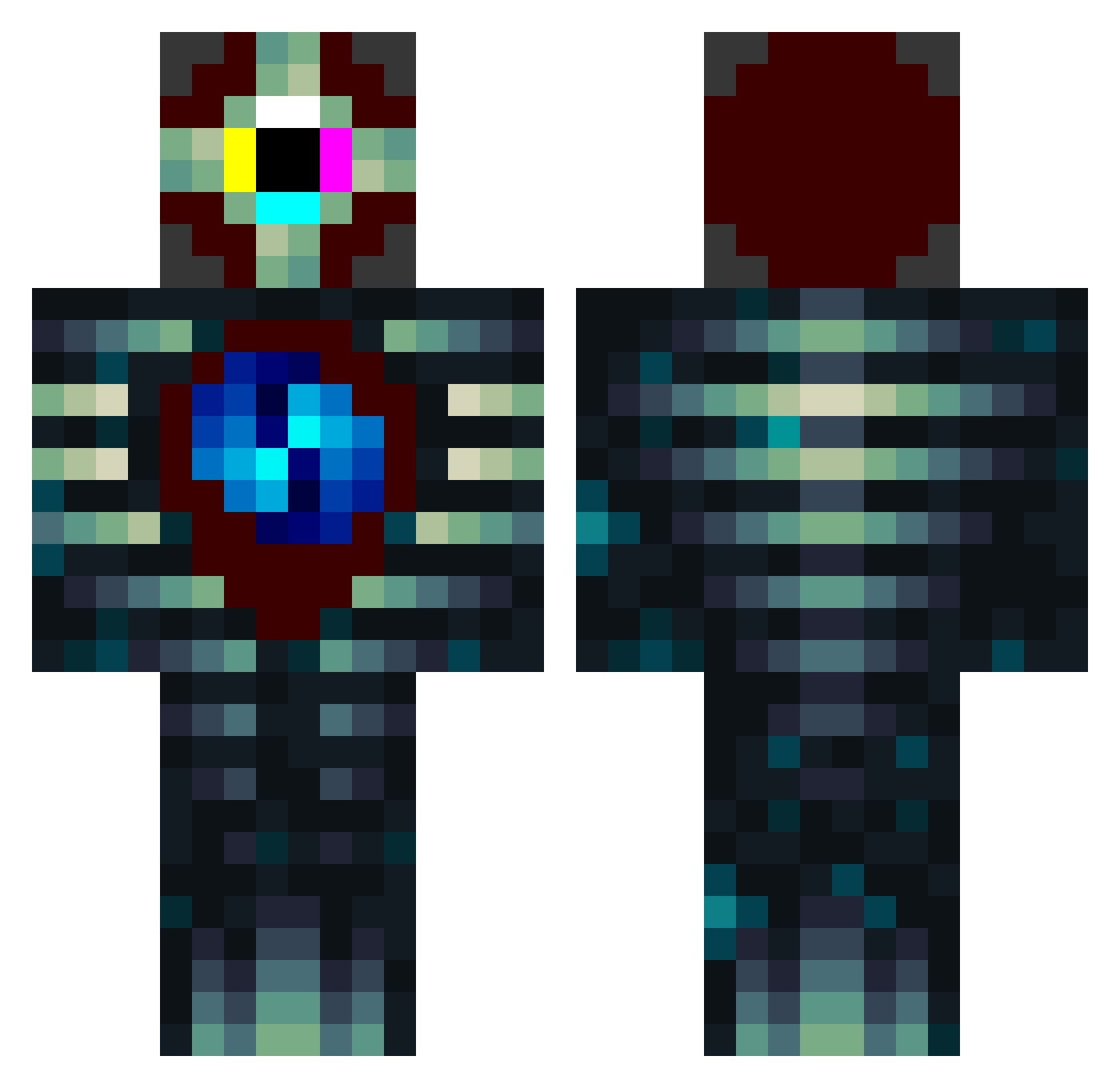 Qanri Minecraft skin, front and back view