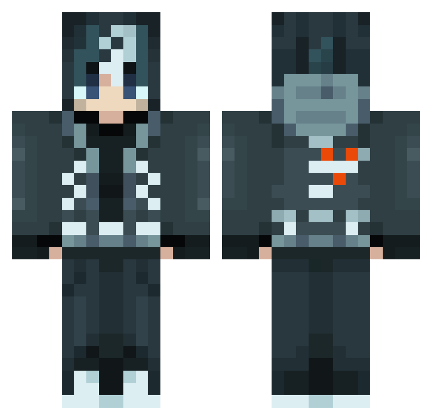 PebblesAxolotl Minecraft skin, front and back view