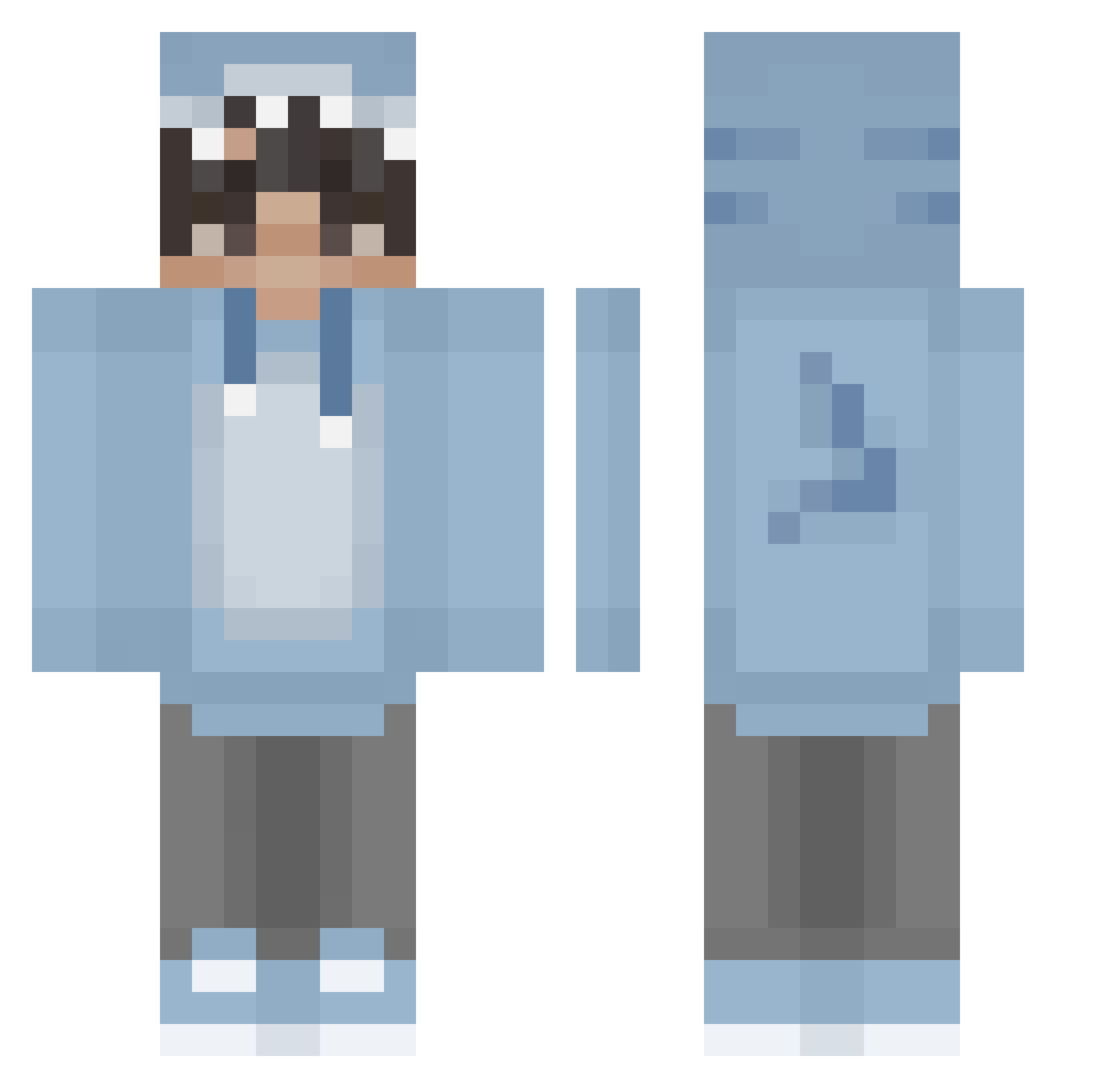 HsiHaha Minecraft skin, front and back view