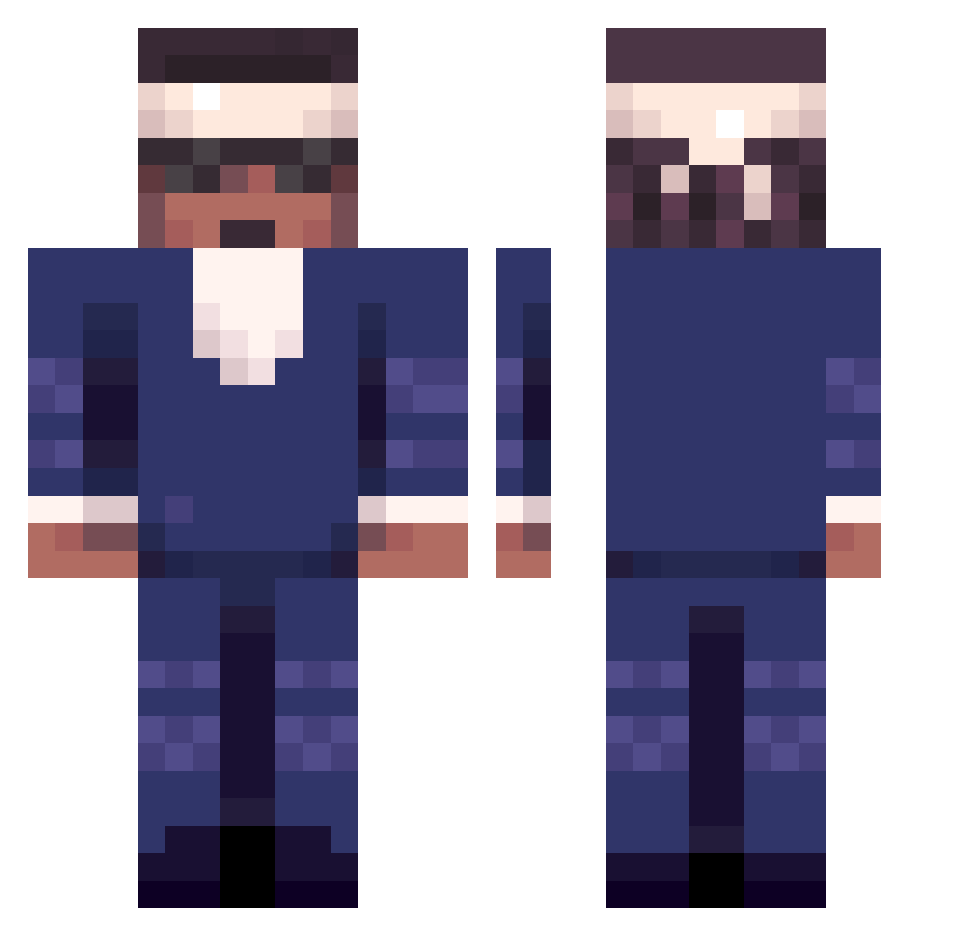 NotUranium Minecraft skin, front and back view